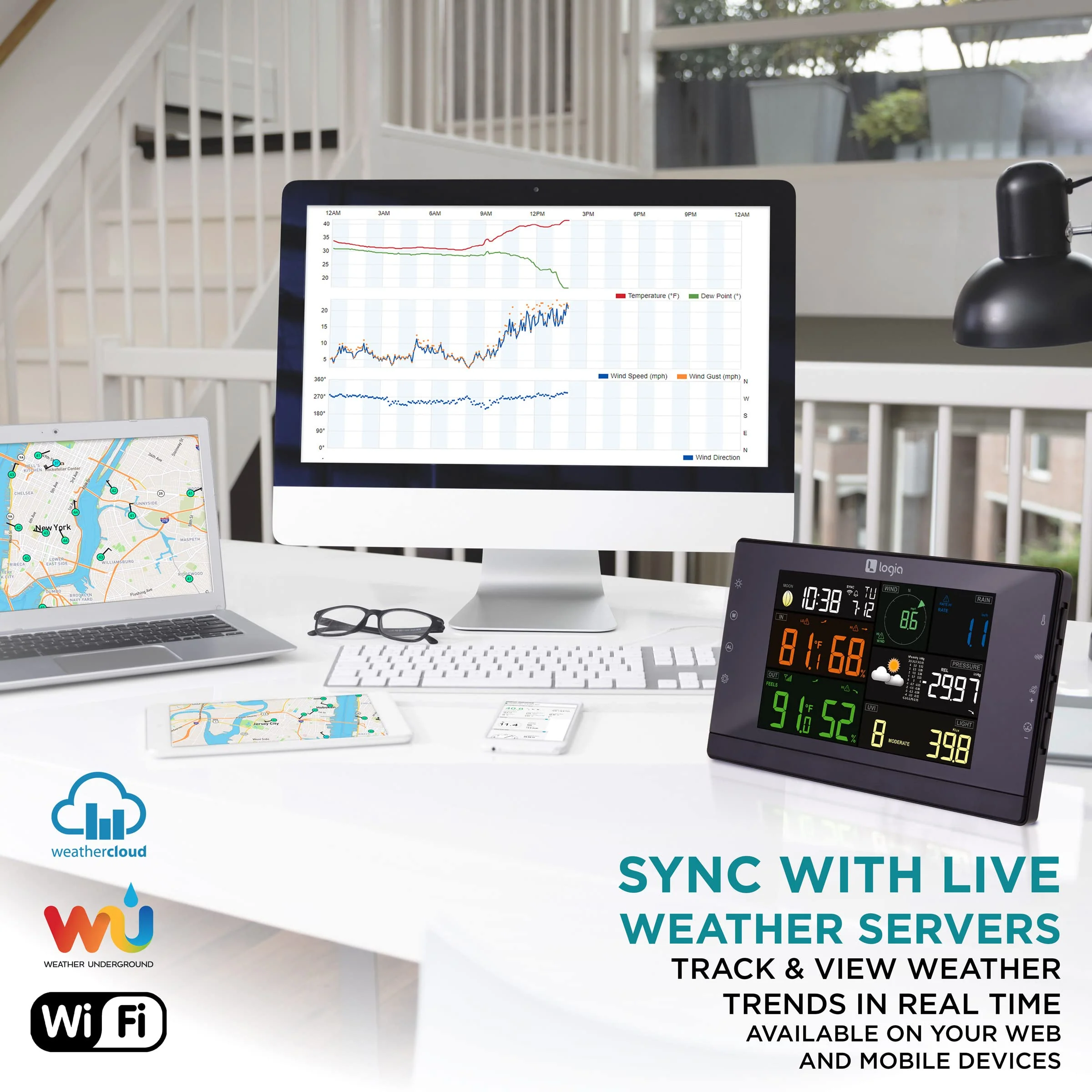 Logia 7-in-1 Wi-Fi Wireless Weather Station w/Solar, Indoor/Outdoor weather station w/Alarms & More - Image 6