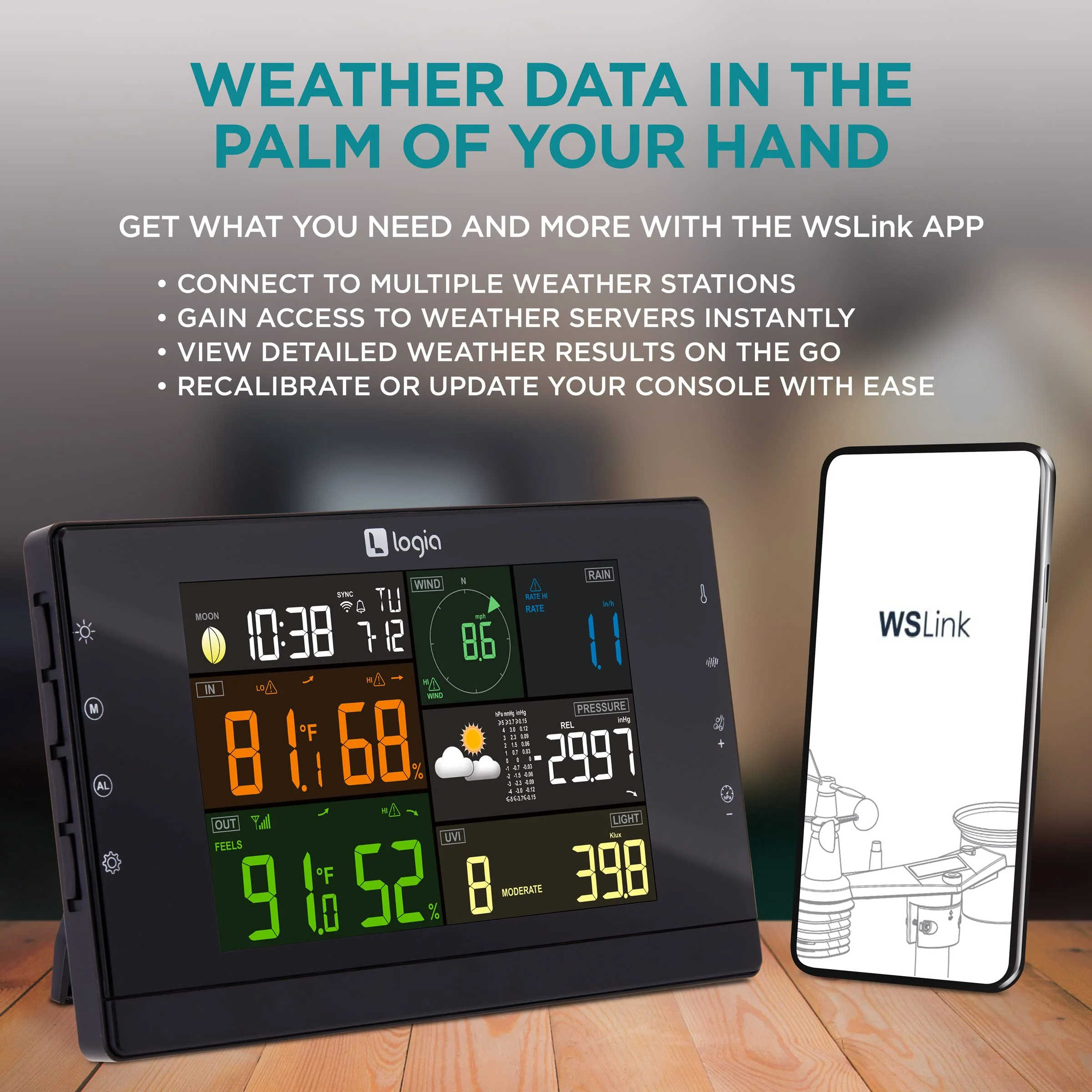 Logia 7-in-1 Wi-Fi Wireless Weather Station w/Solar, Indoor/Outdoor weather station w/Alarms & More - Image 7