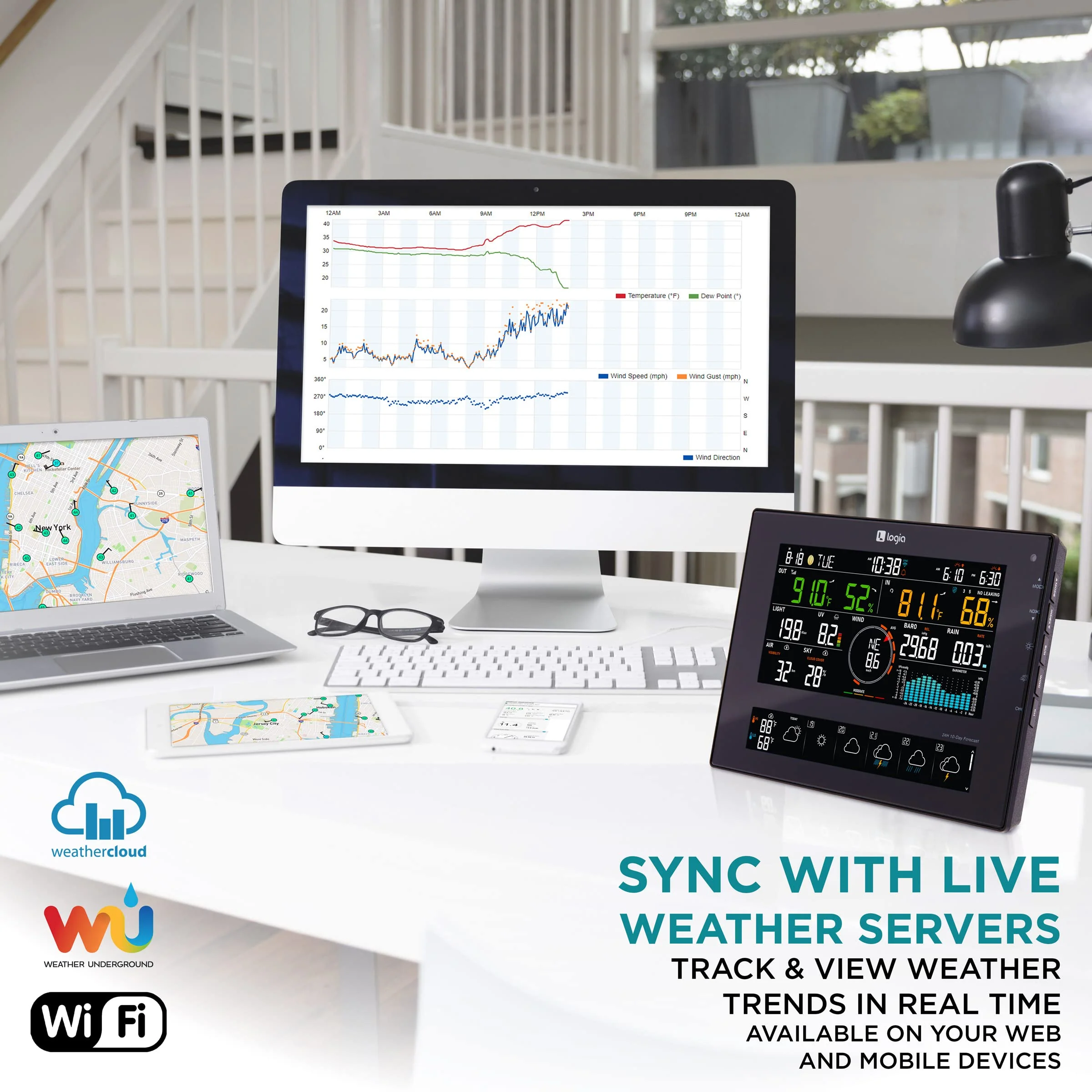 Logia 7-in-1 WiFi Wireless Weather Station with 10-Day Forecast, Solar & Large 8" LED Display - Image 8