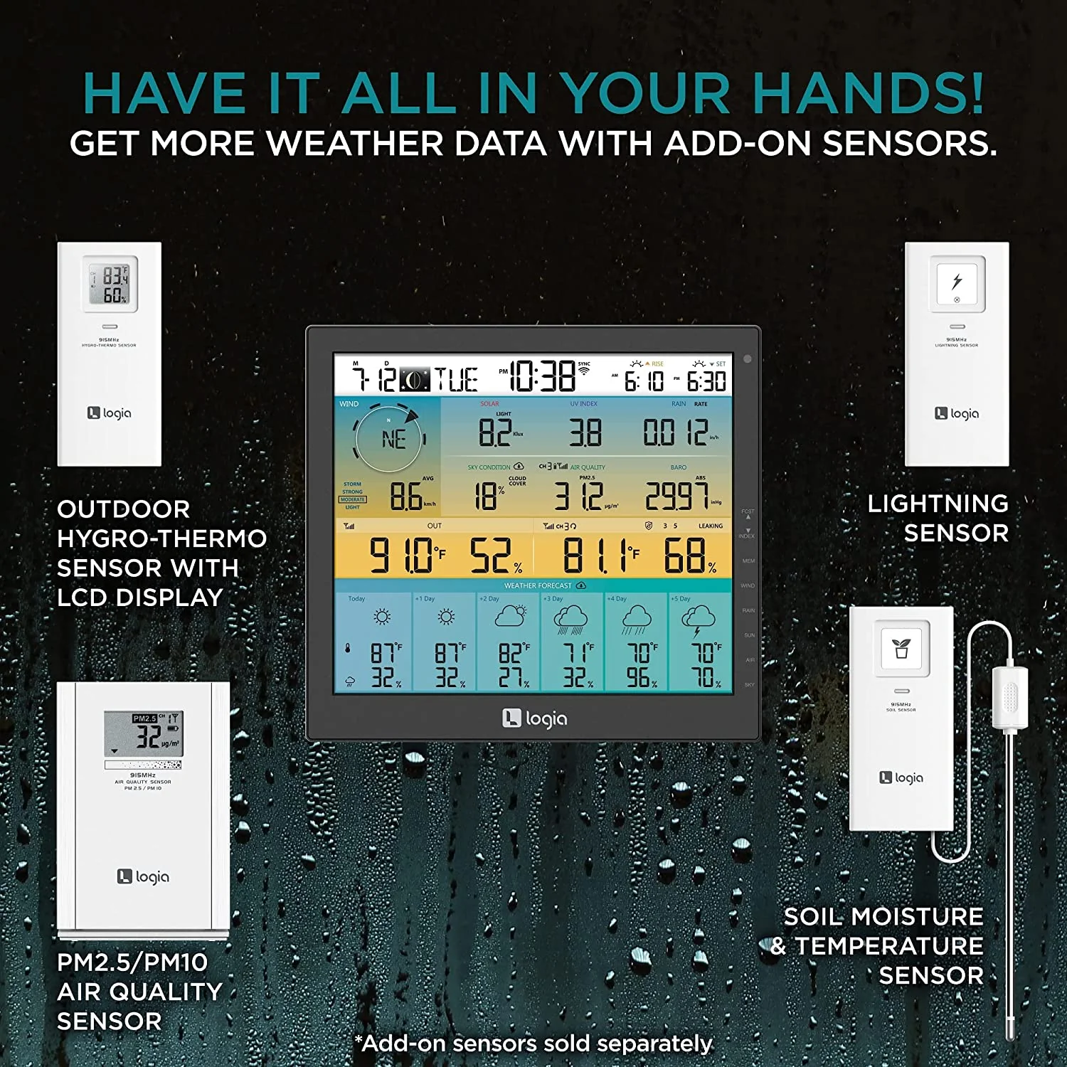 7-in-1 Wireless Weather Station with 6-Day Forecast, Wi-Fi, Solar Cell & Large Color Display Console - Image 5