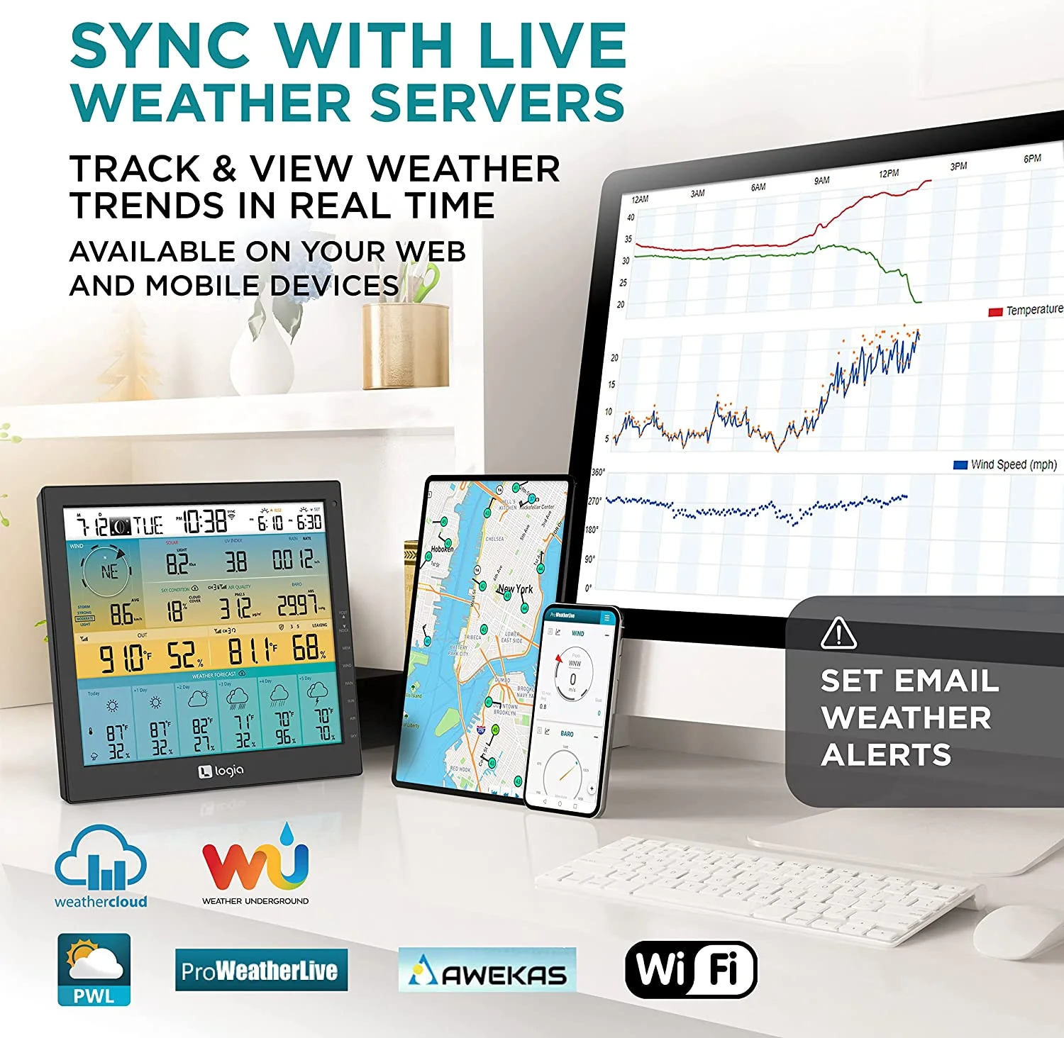7-in-1 Wireless Weather Station with 6-Day Forecast, Wi-Fi, Solar Cell & Large Color Display Console - Image 8