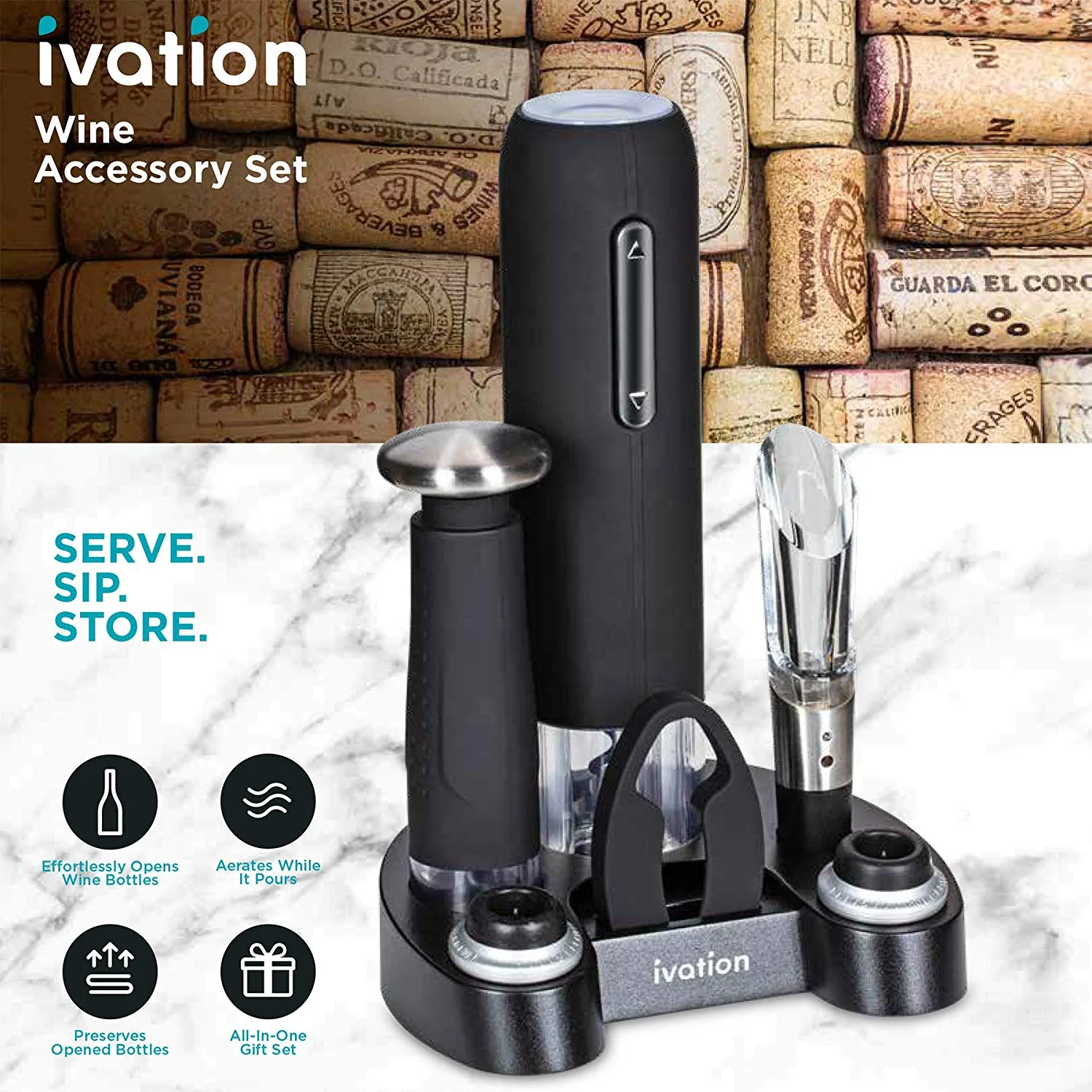 Electric Wine Opener, 7-Piece Wine Gift Set, Electric Bottle Opener, Wine Aerator Pourer - Image 3