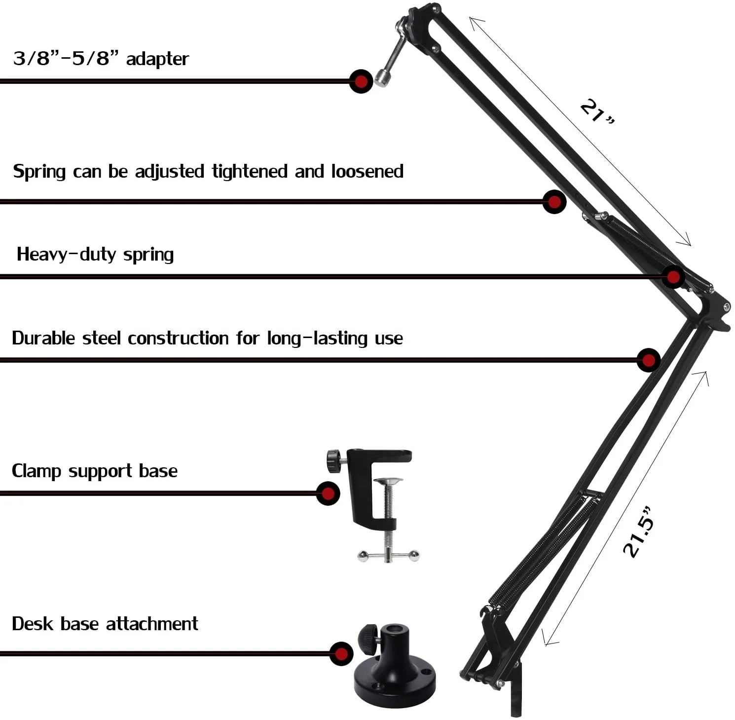 Adjustable Scissor Mic Stand with Boom Arm and Desk Attachment - Image 2