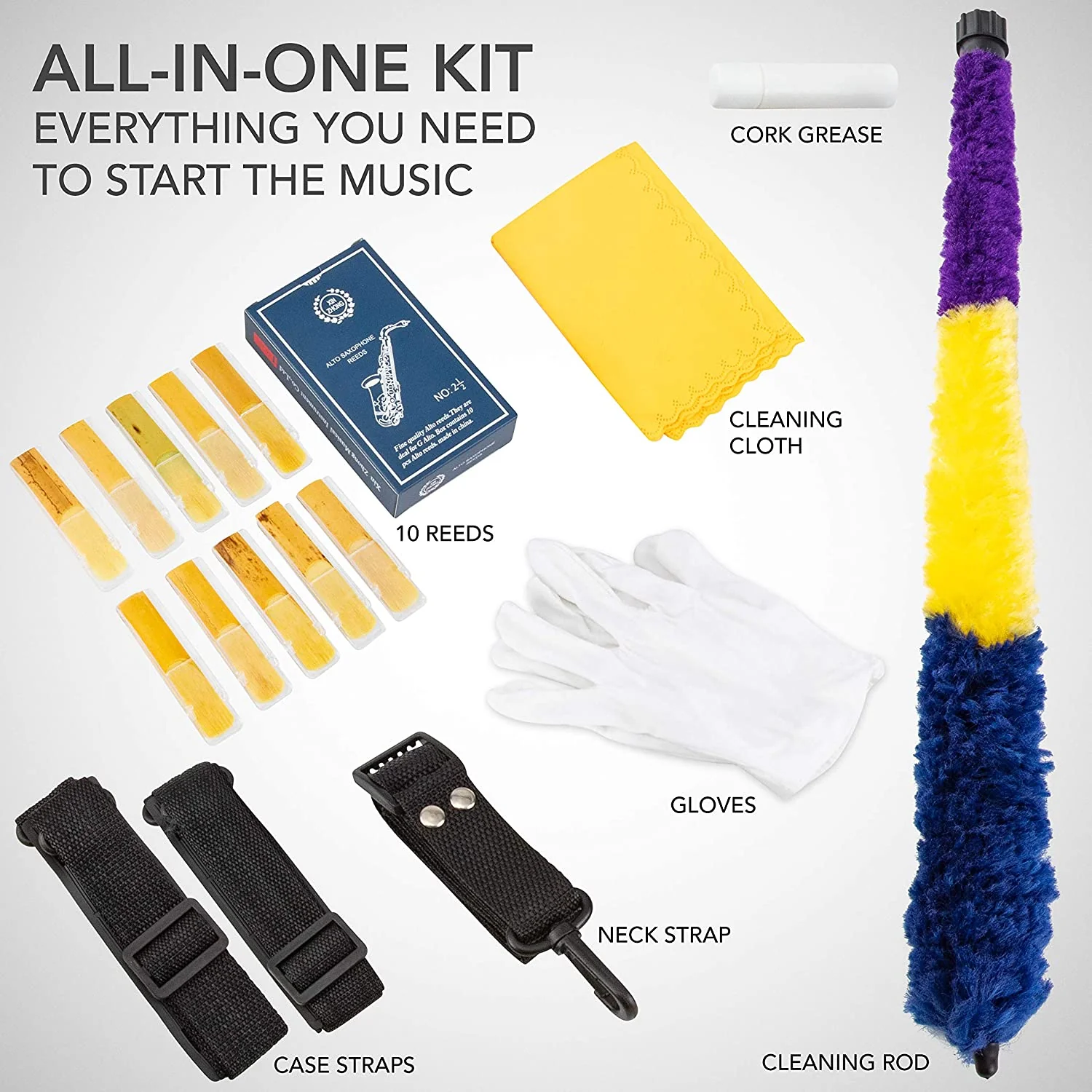 Alto Saxophone, E Flat Brass Alto Sax Beginners Kit, Gold Lacquer - Image 2
