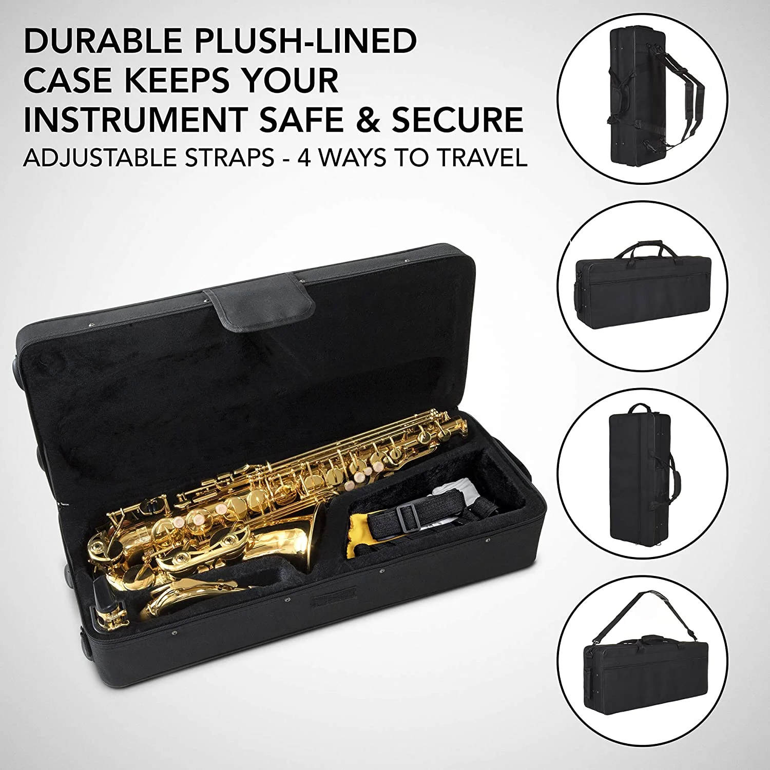 Alto Saxophone, E Flat Brass Alto Sax Beginners Kit, Gold Lacquer - Image 3