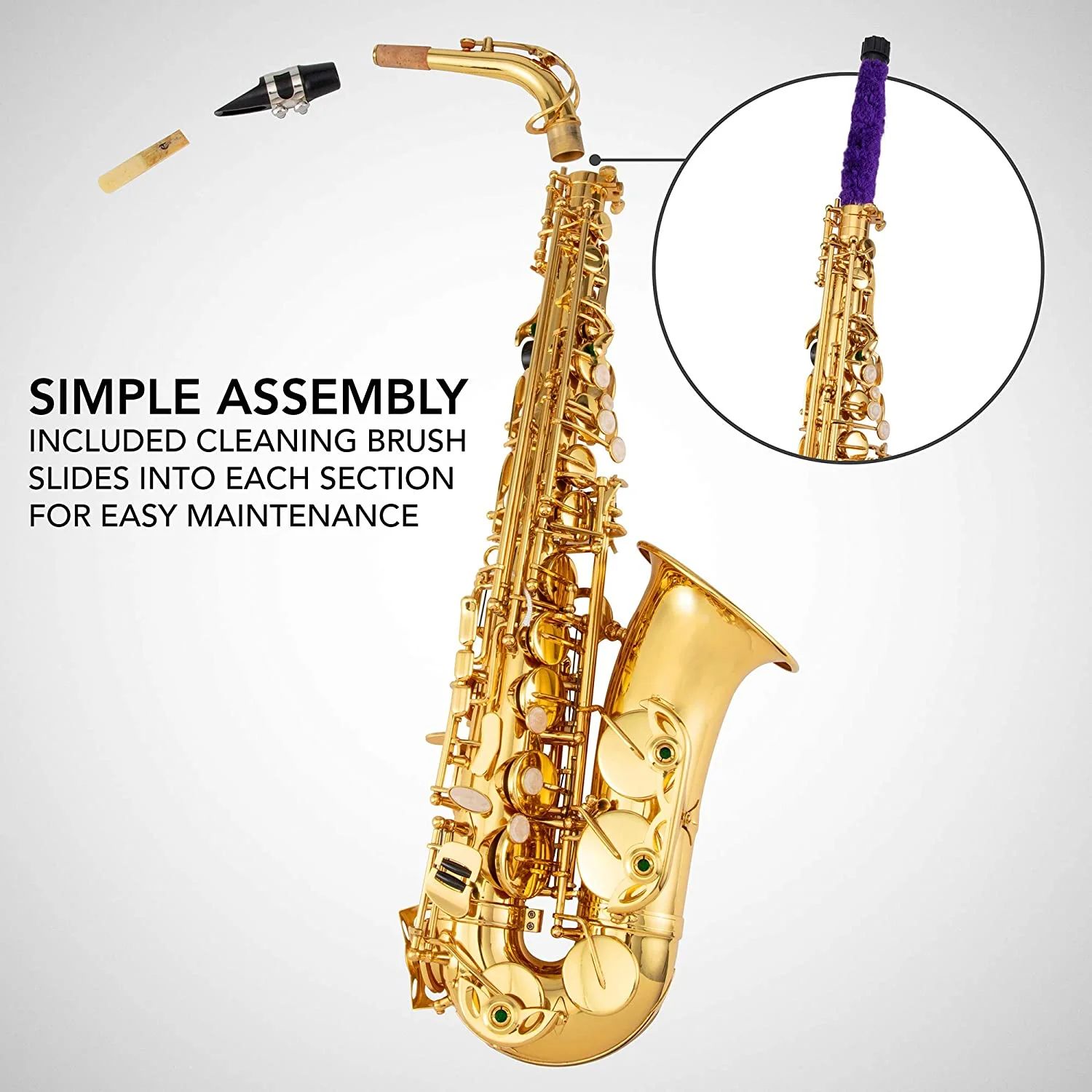 Alto Saxophone, E Flat Brass Alto Sax Beginners Kit, Gold Lacquer - Image 6