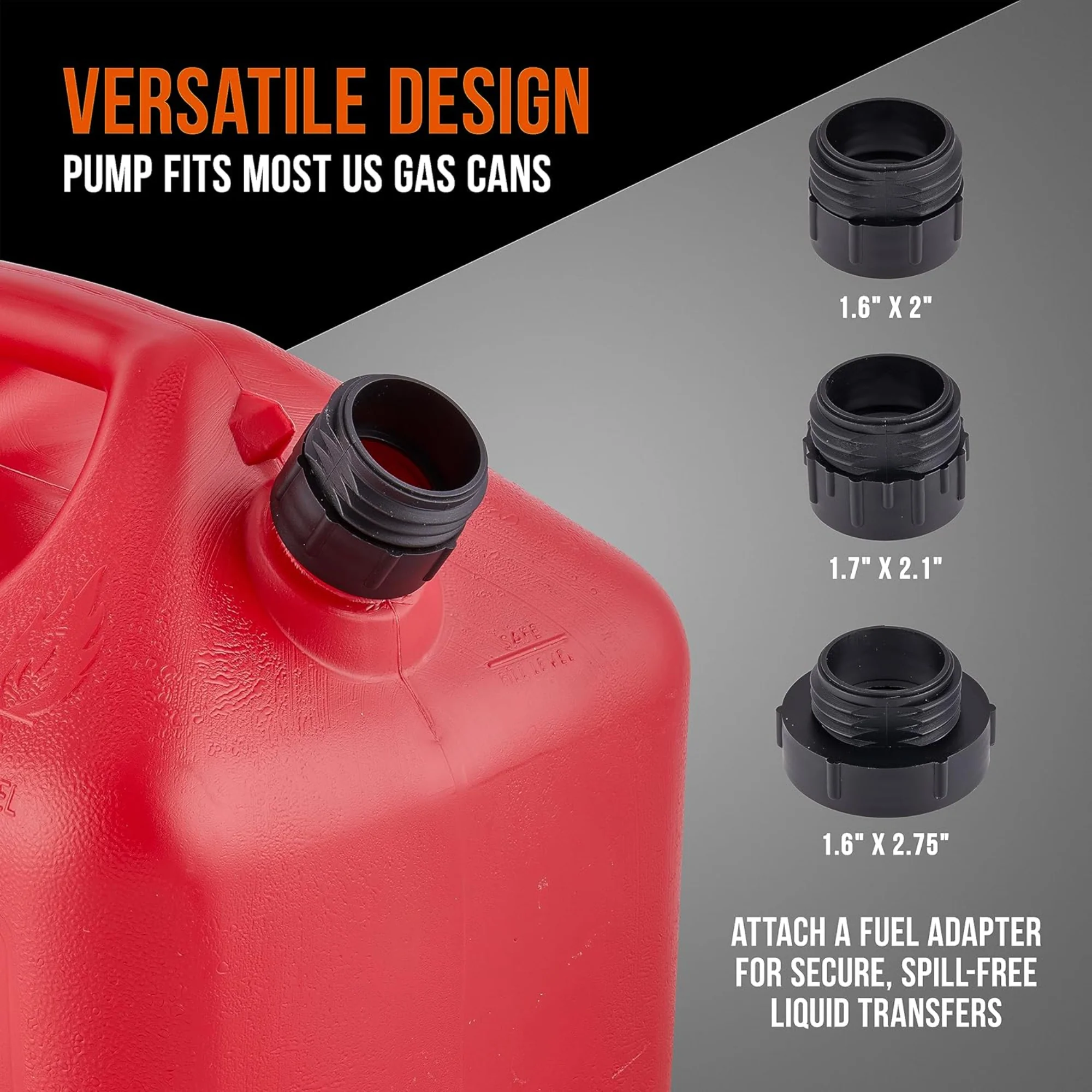 Deway Automatic Battery Powered Fuel Transfer Pump with Flow Control Nozzle and 3 Cans Adapters - Image 3