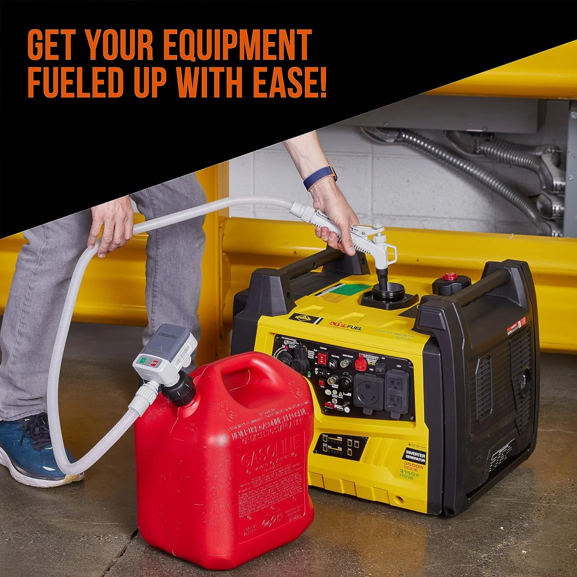 Deway Automatic Battery Powered Fuel Transfer Pump with Flow Control Nozzle and 3 Cans Adapters - Image 9