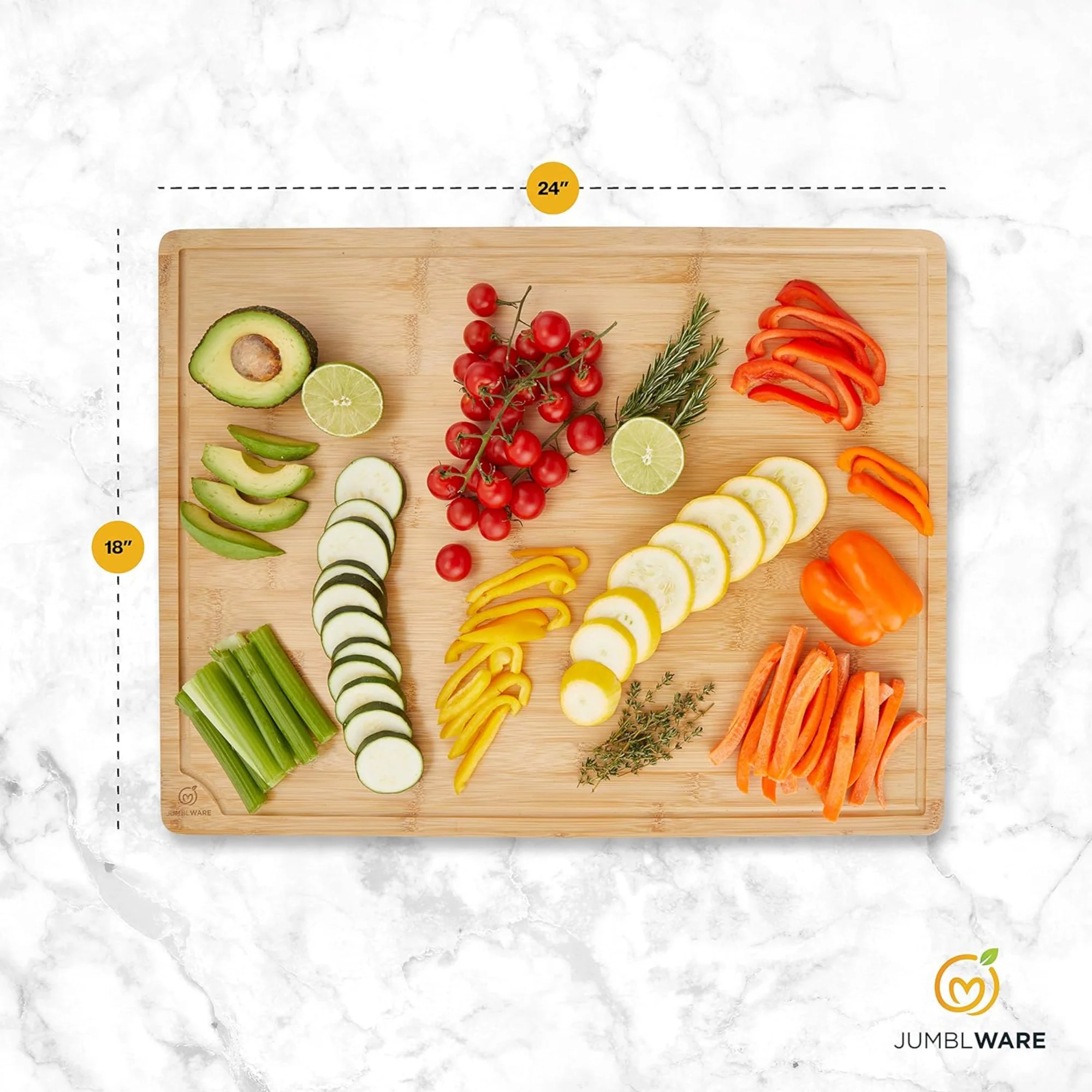 JumblWare Bamboo Cutting Board, 24” x 18” Large Wooden Chopping Block Tray with Handles - Image 5