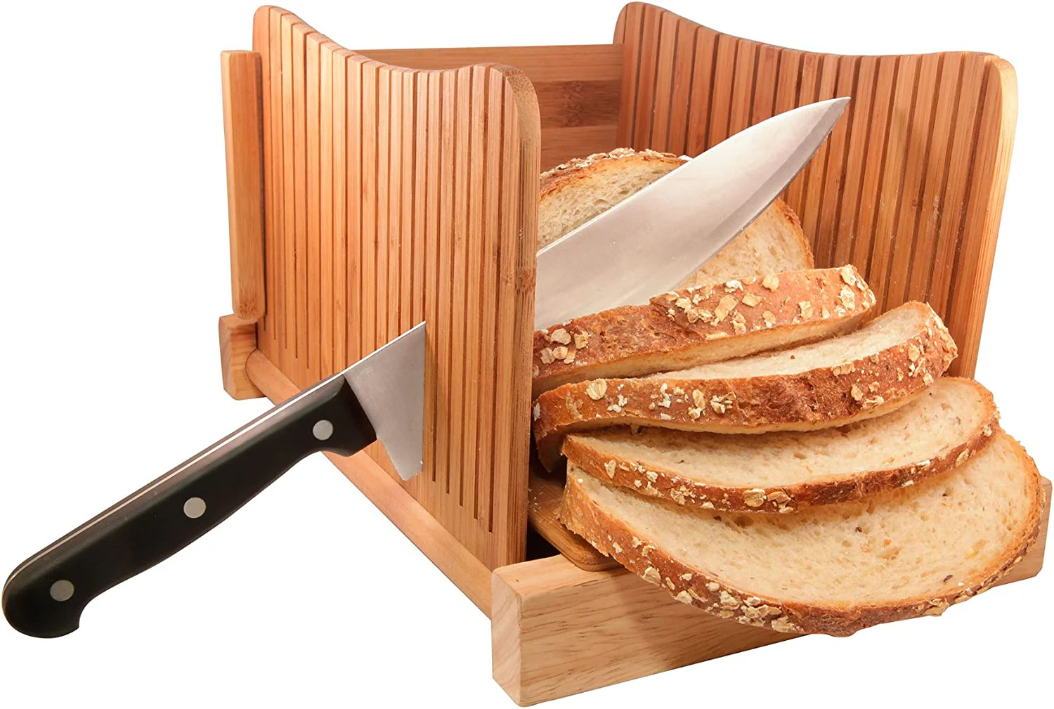Bamboo Wood Bread Slicer for Homemade Bread, Compact & Foldable Bread Cutter - Image 2