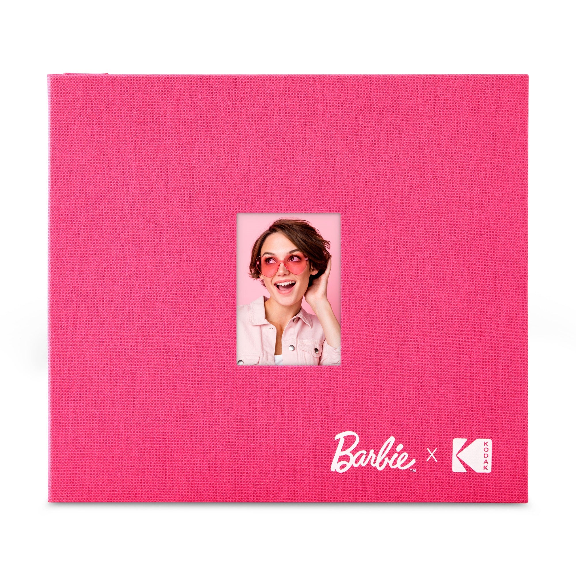 Barbie x Kodak Pink 8x8” Cloth Covered Scrapbook Photo Album with Front Picture Window