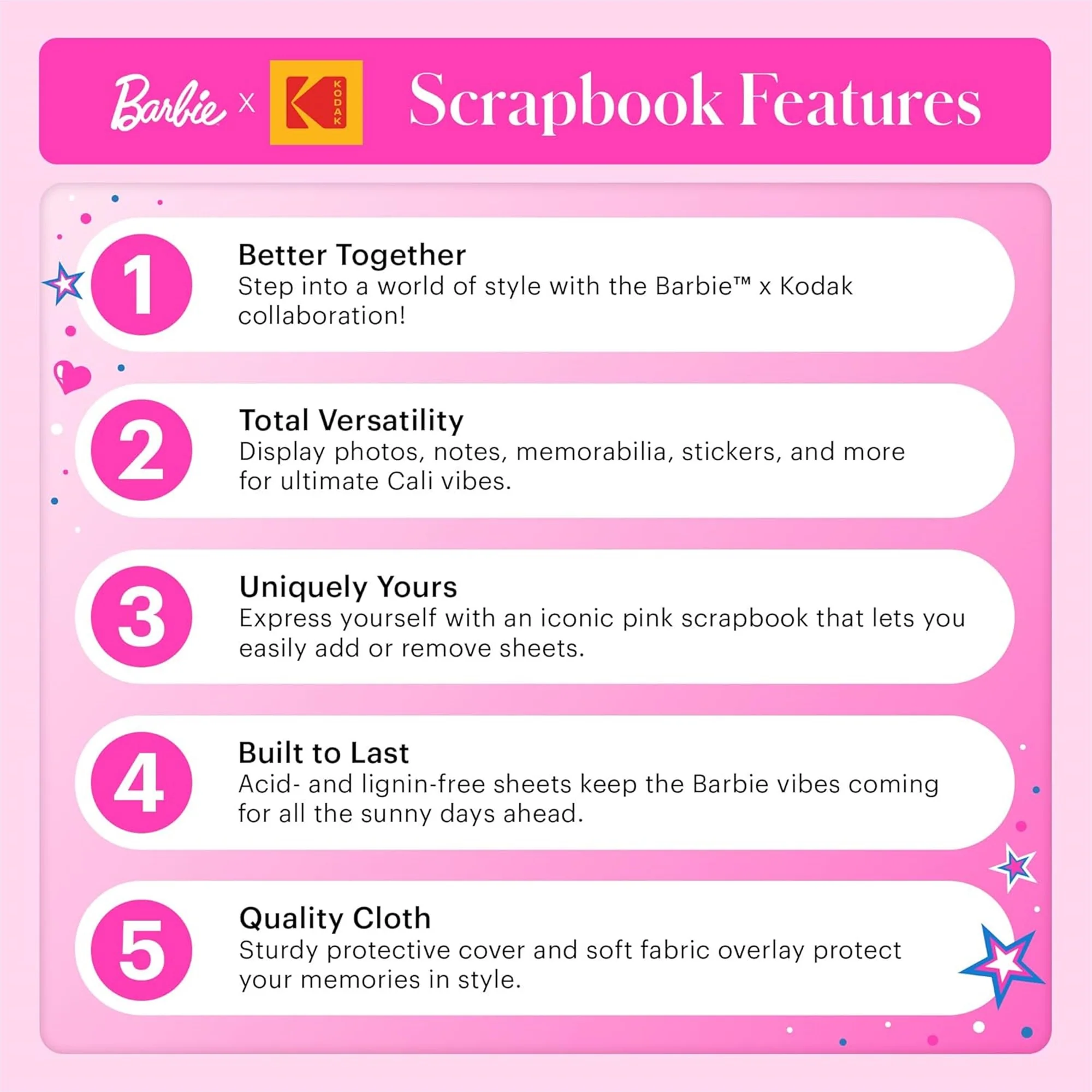 Barbie x Kodak Pink 8x8” Cloth Covered Scrapbook Photo Album with Front Picture Window - Image 4