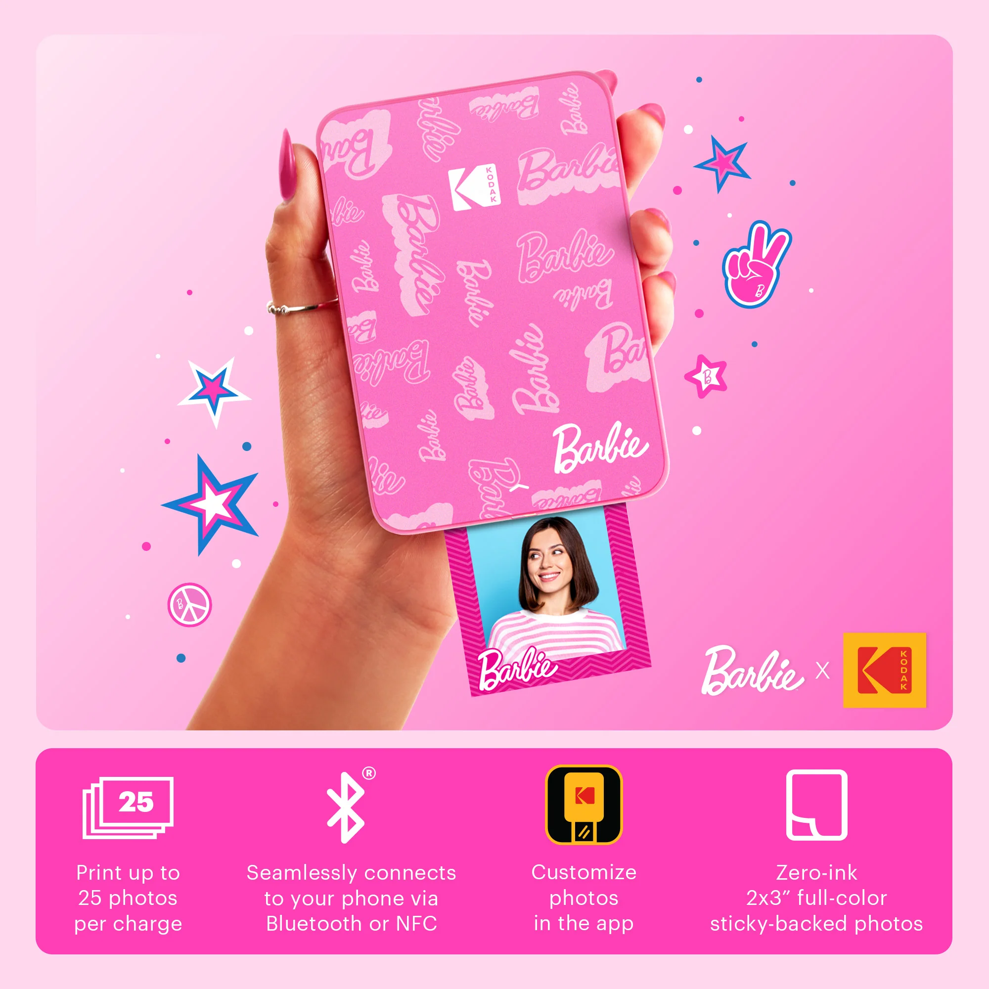 Barbie x Kodak Step Slim Wireless Instant Portable Photo Printer, 2x3" Full Color Instant Photo Printer - Image 2