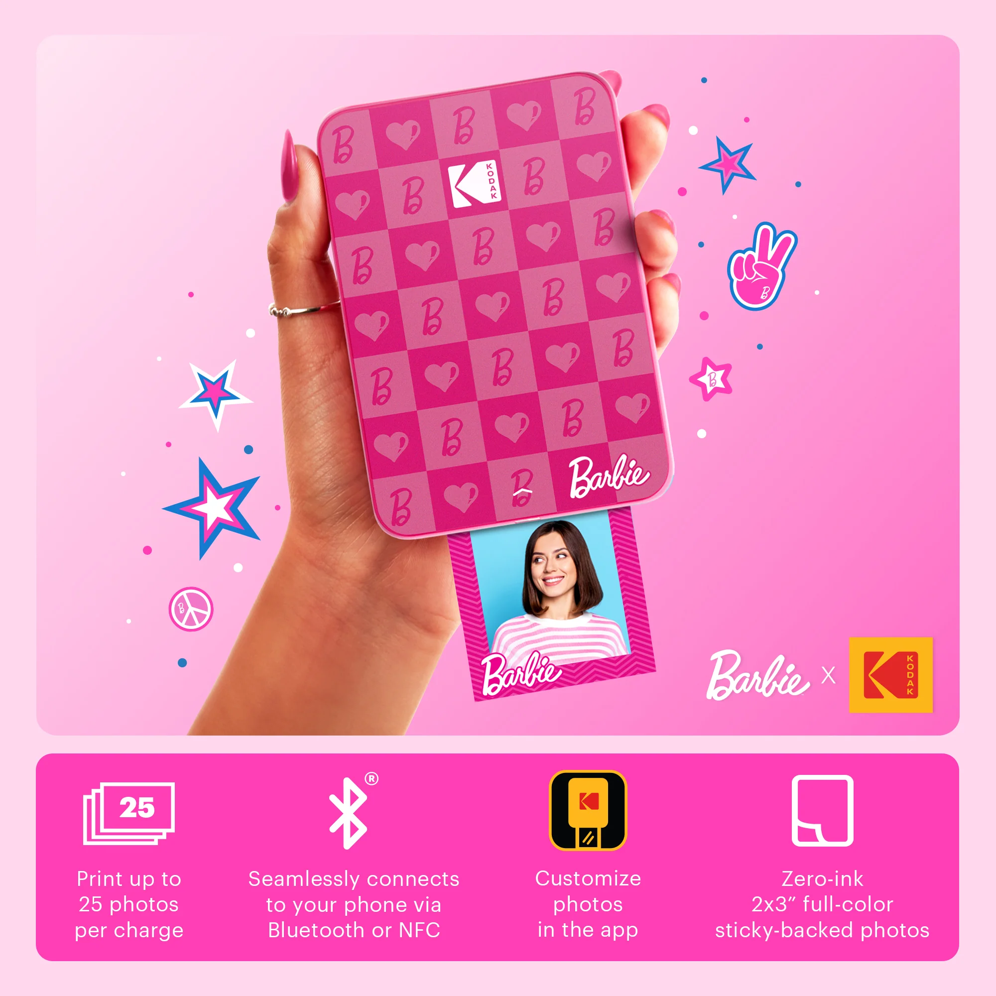 Barbie x Kodak Step Slim Wireless Instant Portable Photo Printer, 2x3" Full Color Portable Printer - Image 2