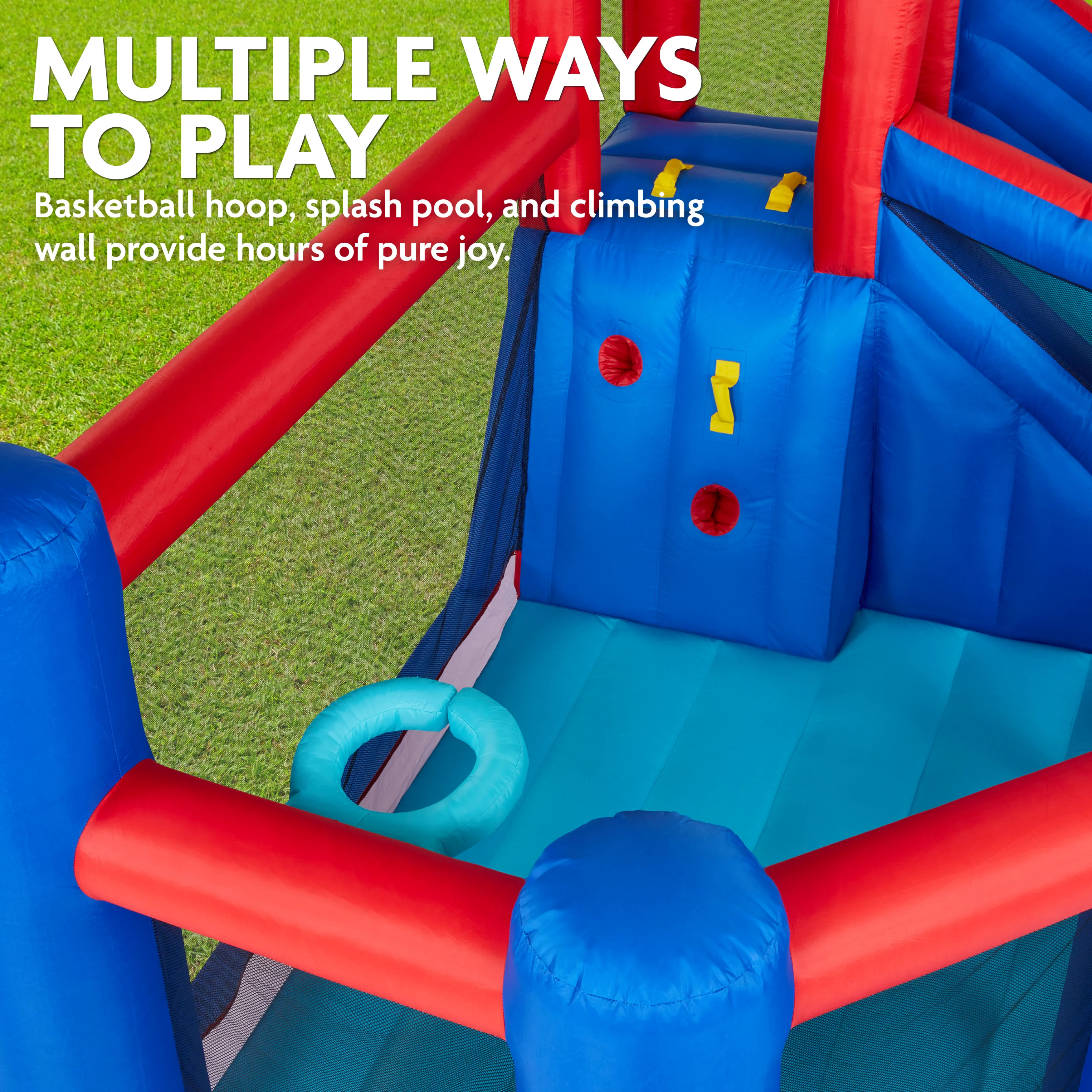 Sunny & Fun Big Time Bounce-A-Round Inflatable Water Slide Park with Bounce House - Blue/Red - Image 3