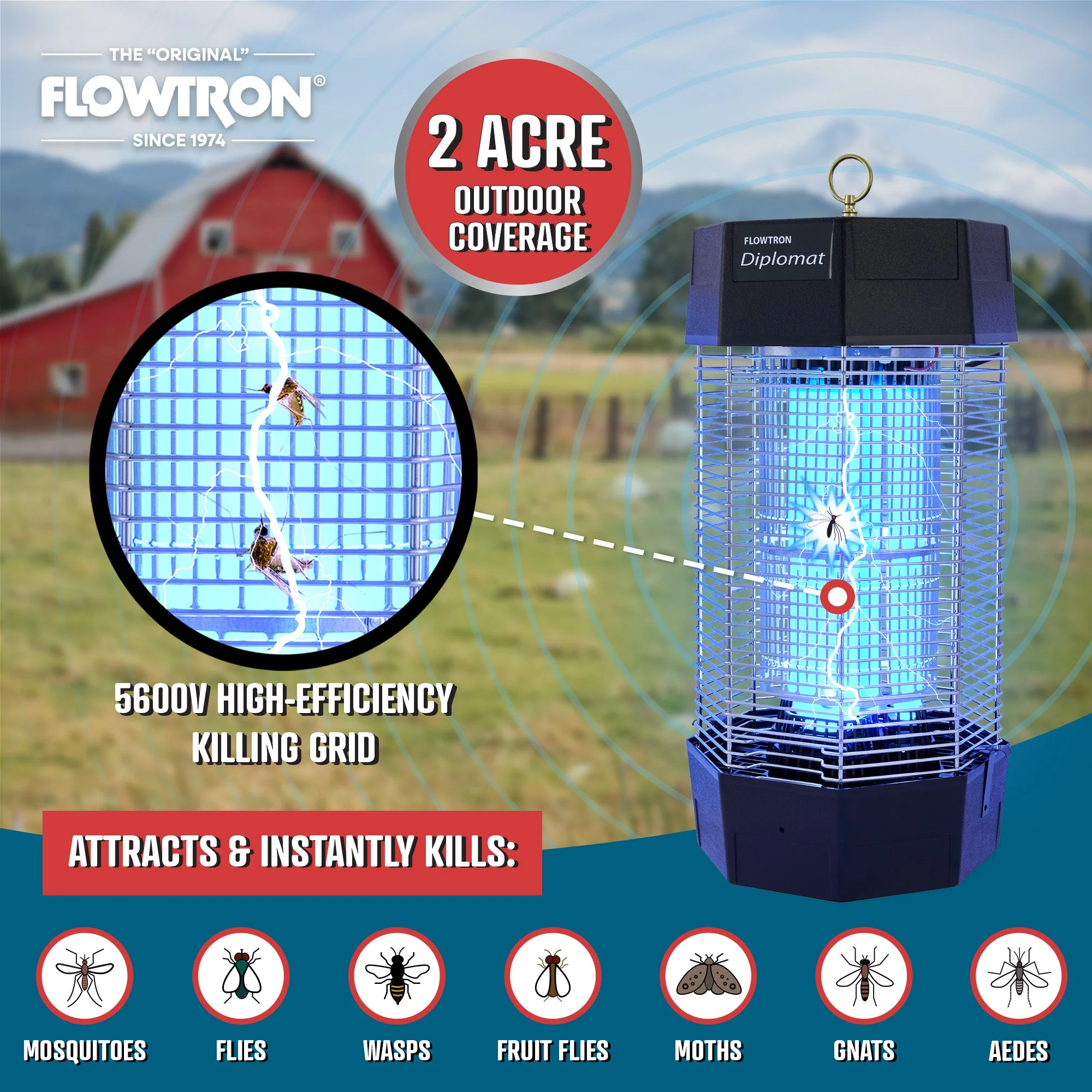 Flowtron 120W Indoor/Outdoor Bug Zapper, 2000 sq.ft / 2 Acre coverage - Image 4