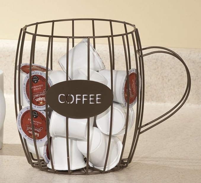 SkyMall Coffee Cup Wire Basket, Brown - Image 3