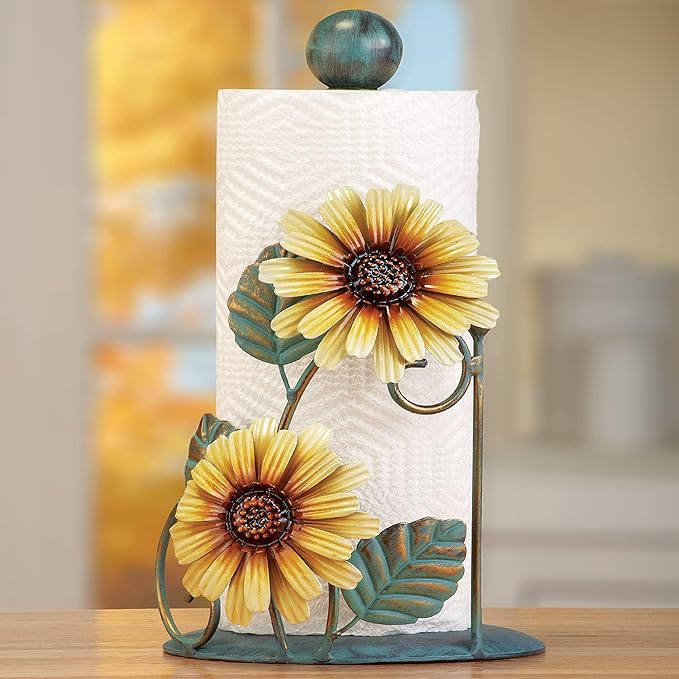 SkyMall Collections Etc Metal Sunflower Paper Towel Holder, Yellow - Image 2