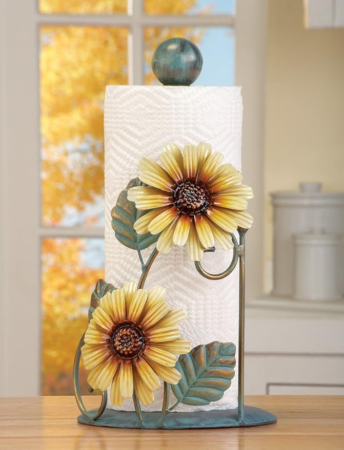 SkyMall Collections Etc Metal Sunflower Paper Towel Holder, Yellow - Image 3