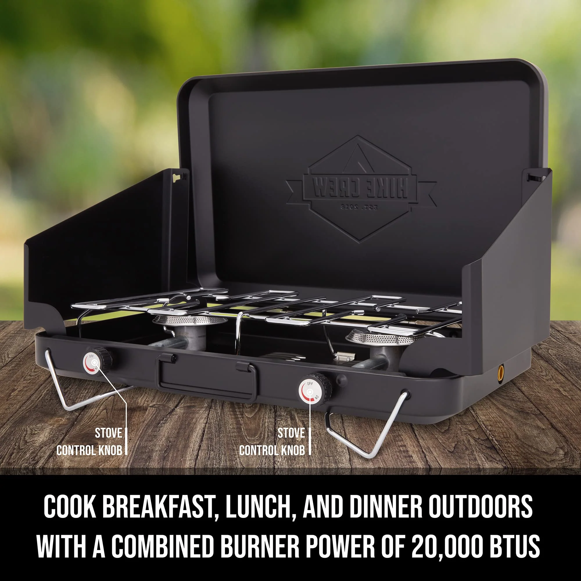 2 Propane Burner Camping Stove, Portable Stove W/ Integrated Igniter, Handle & Wind Panels, Black - Image 5