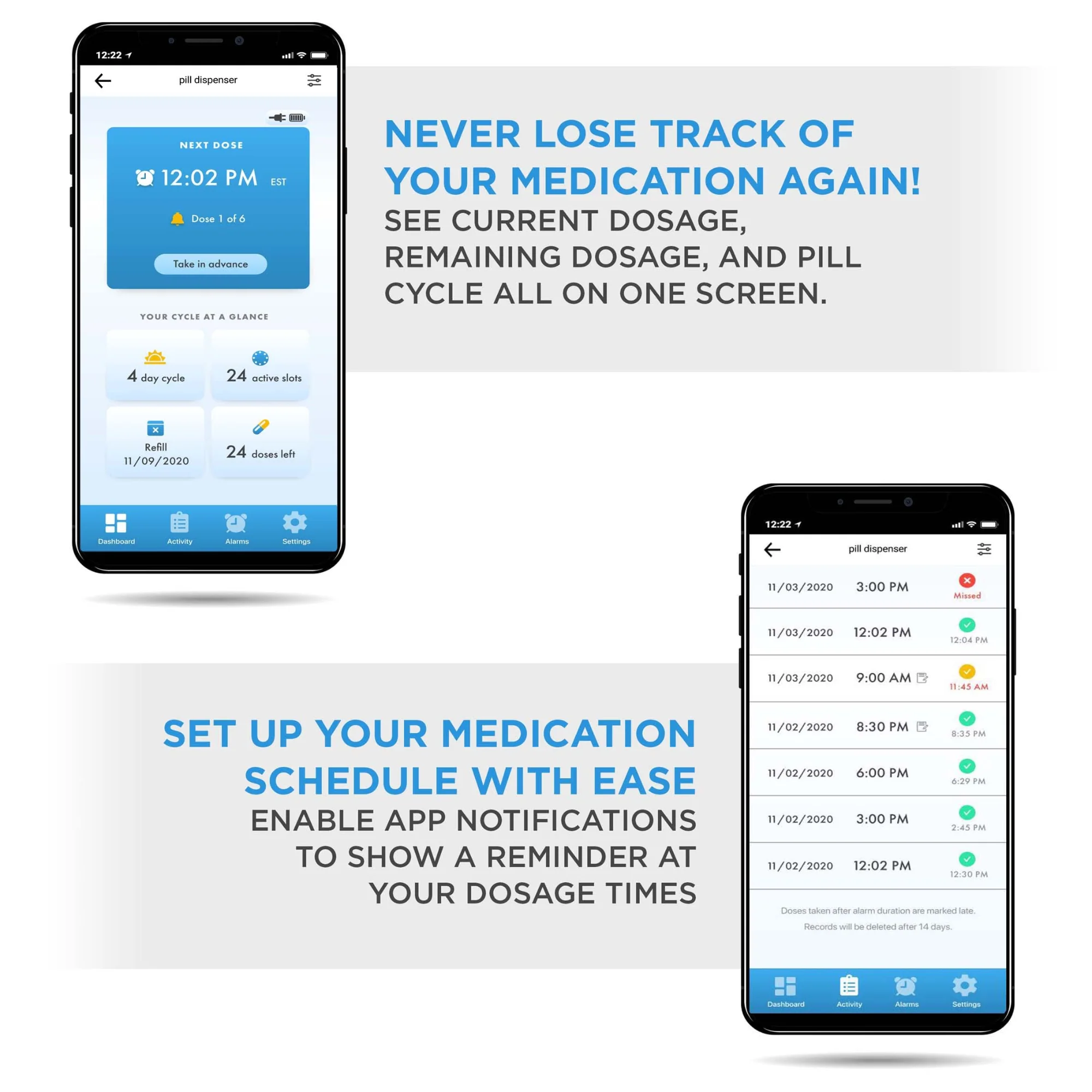 LiveFine Smart WiFi Automatic Pill Dispenser, 28-Day Pill Organizer with Lock Key & App - Clear Lid - Image 3