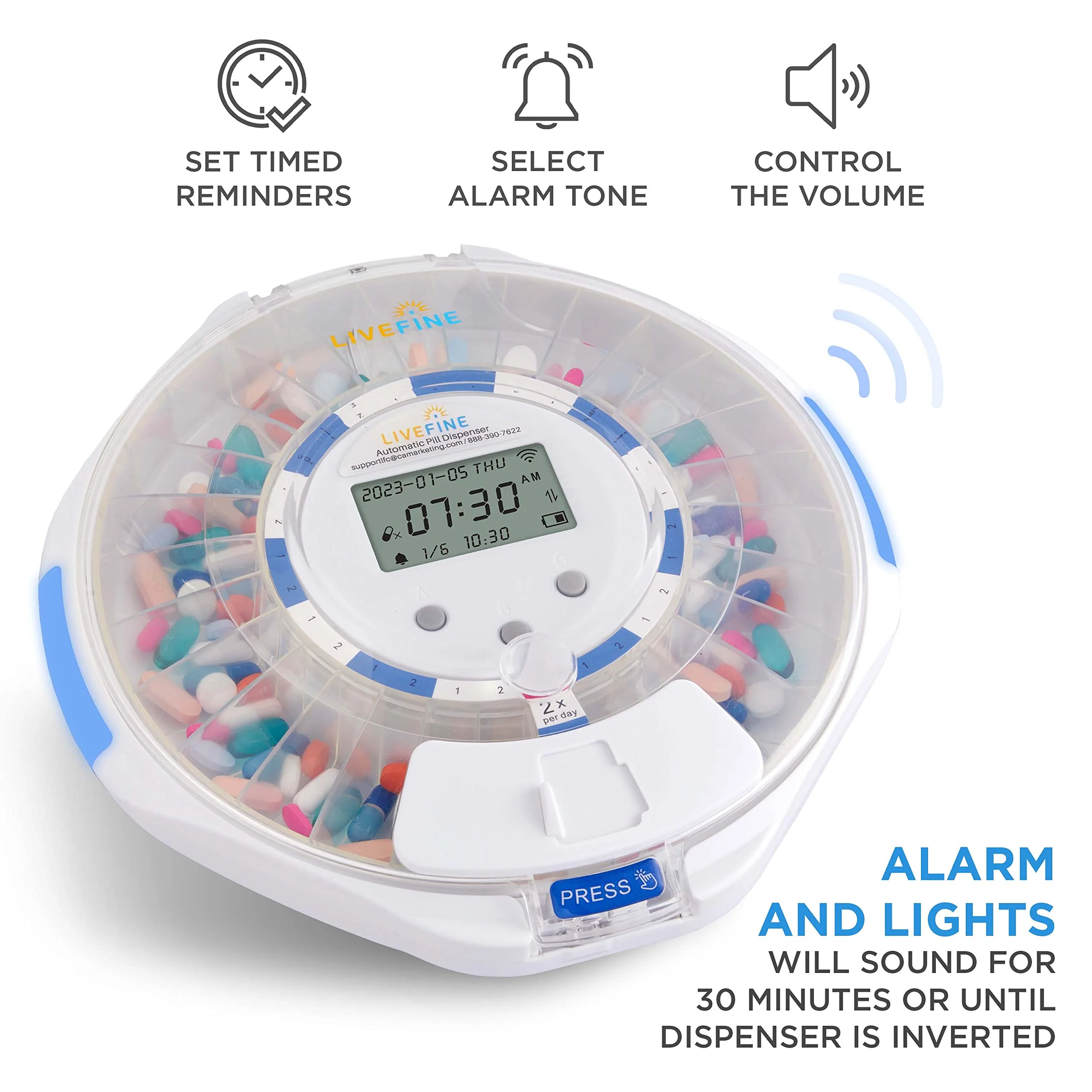 LiveFine Smart WiFi Automatic Pill Dispenser, 28-Day Pill Organizer with Lock Key & App - Clear Lid - Image 8