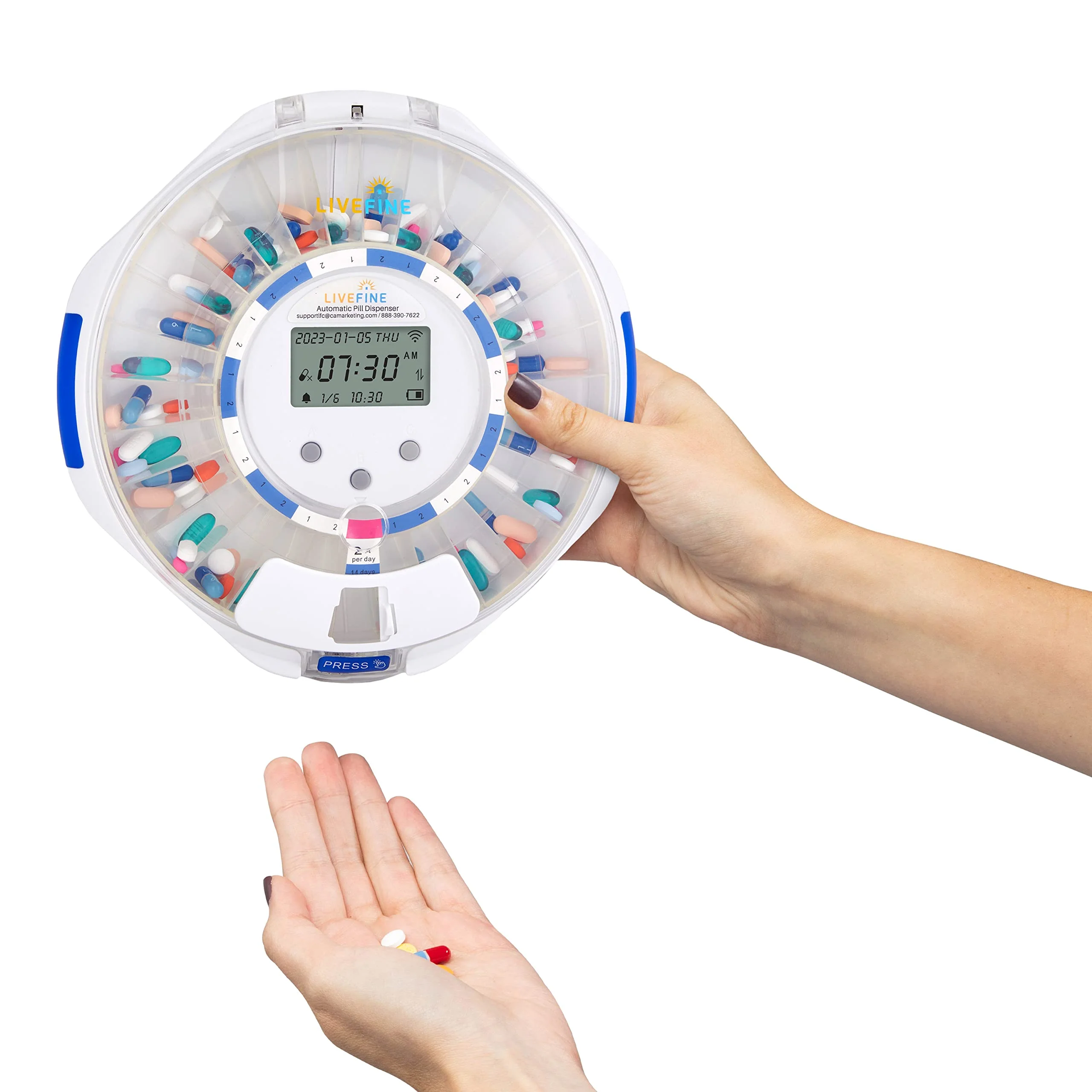 LiveFine Smart WiFi Automatic Pill Dispenser, 28-Day Pill Organizer with Lock Key & App - Clear Lid - Image 9