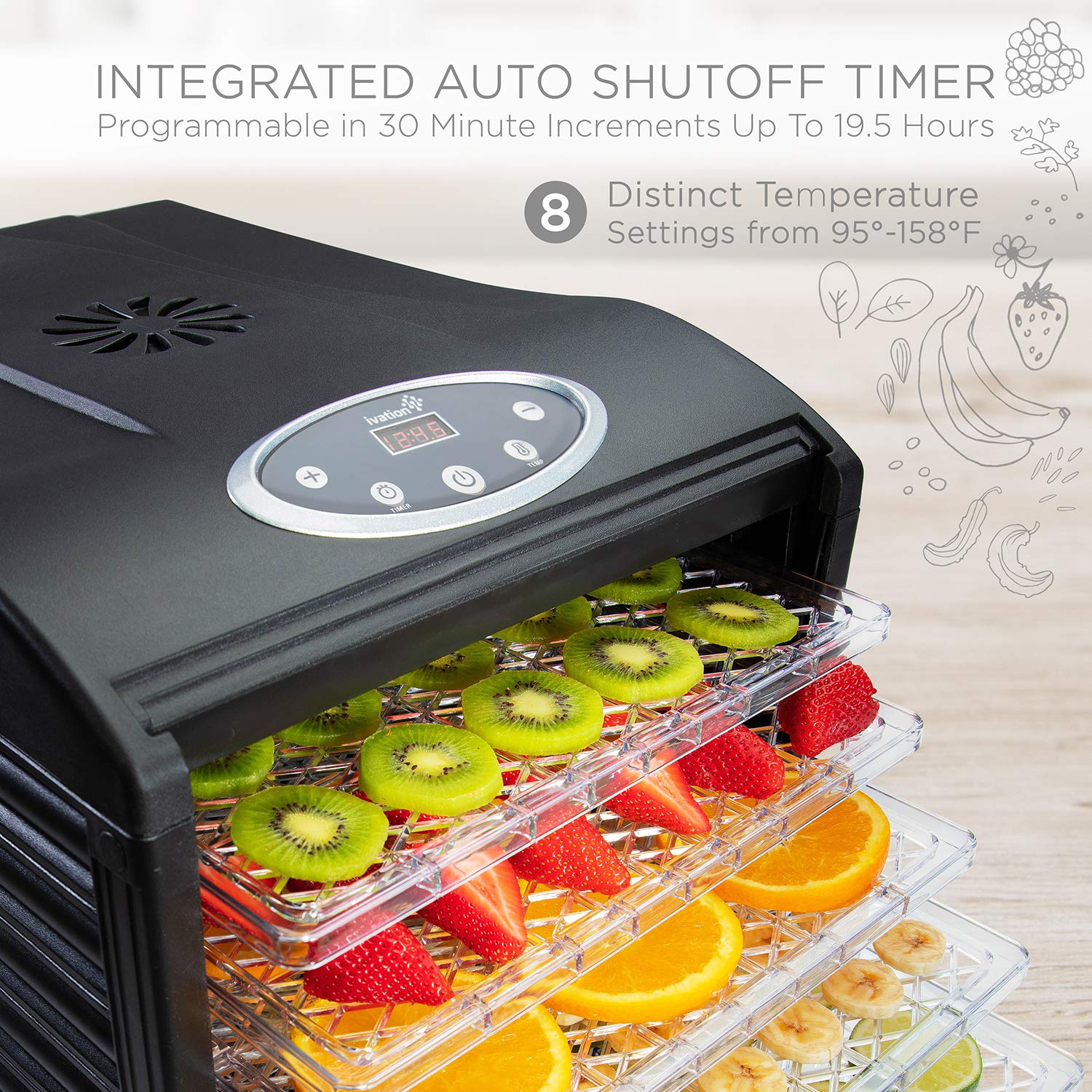9 Tray Digital Food Dehydrator, Dehydrator Machine with Temperature Settings and Shutoff Timer - Image 3