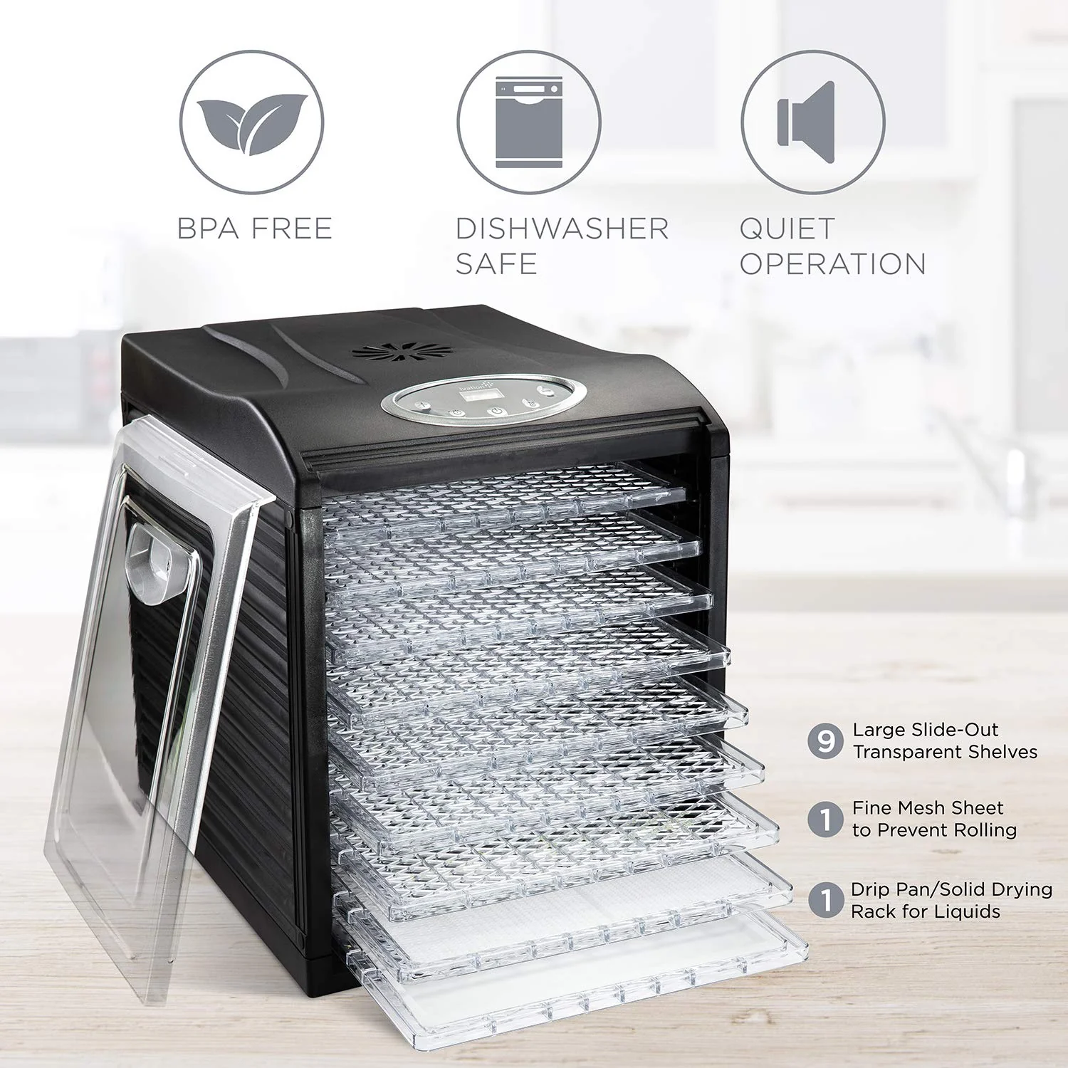 9 Tray Digital Food Dehydrator, Dehydrator Machine with Temperature Settings and Shutoff Timer - Image 5