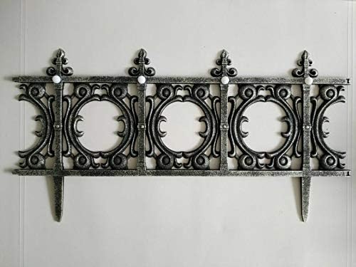 Decorative 4 Piece Solar Wrought Iron Metal Look Garden Border Fence - Image 3