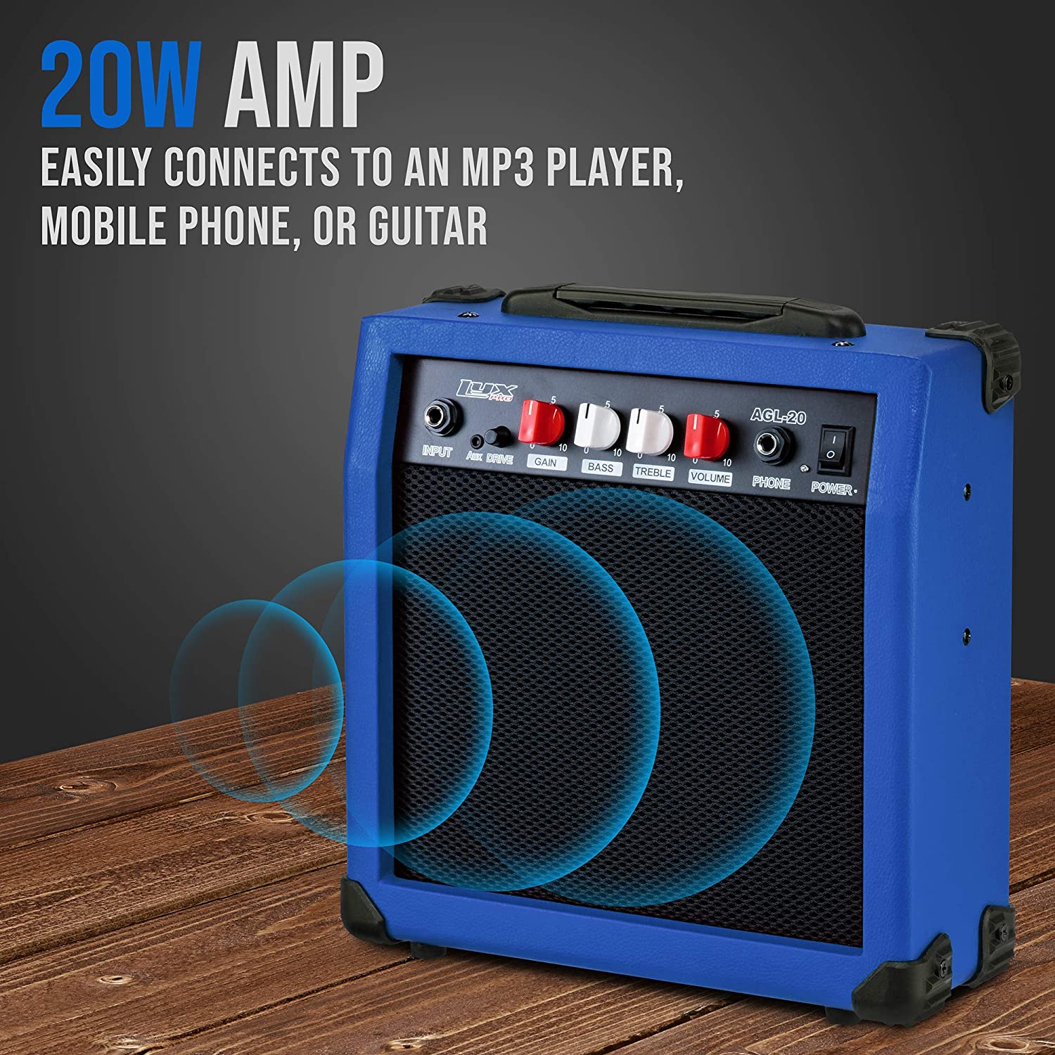 Electric Guitar Amp 20 Watt Amplifier Built In Speaker Headphone Jack And Aux Input Includes Gain Bass Treble Volume And Grind - Image 10