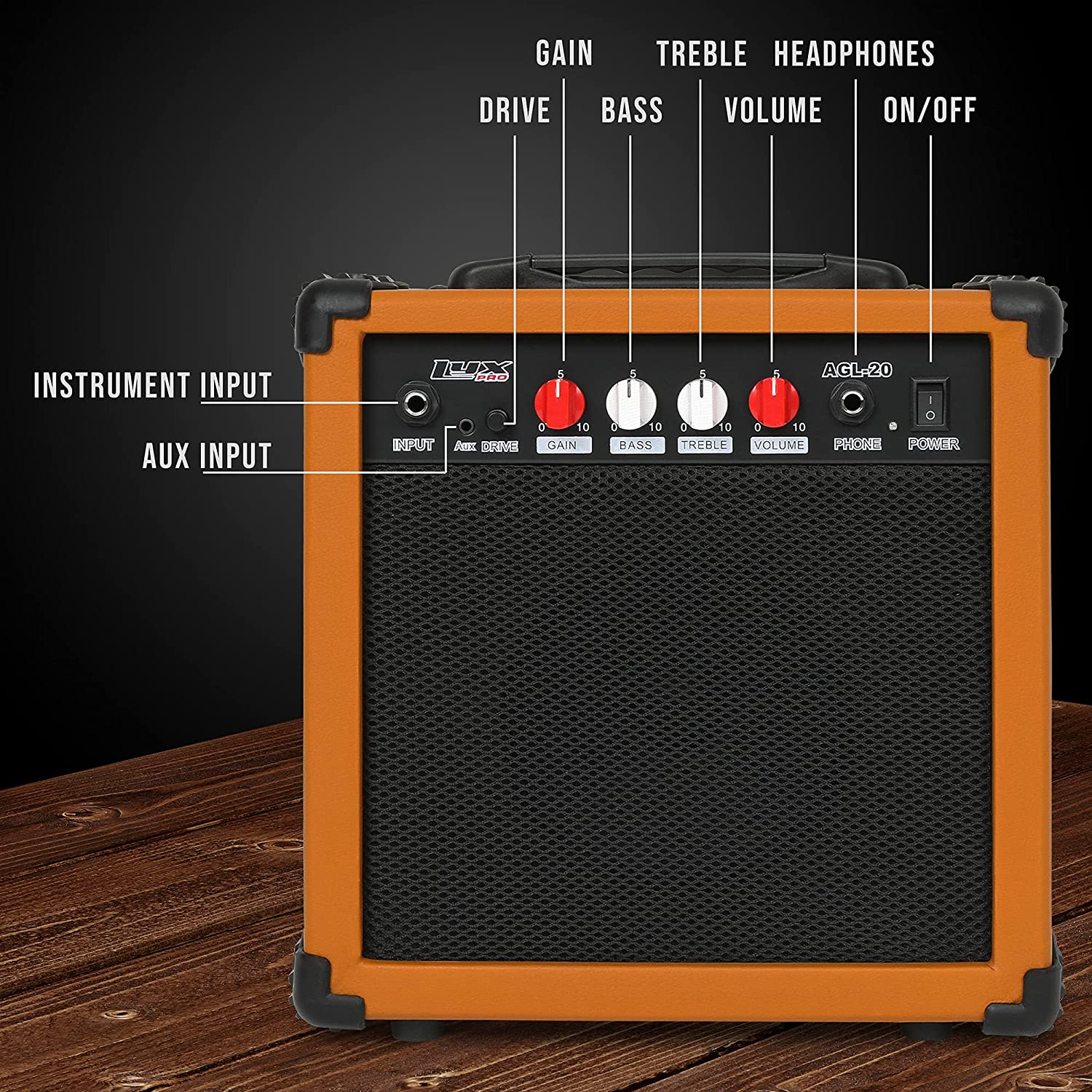 Electric Guitar Amp 20 Watt Amplifier Built In Speaker Headphone Jack And Aux Input Includes Gain Bass Treble Volume And Grind - Image 17