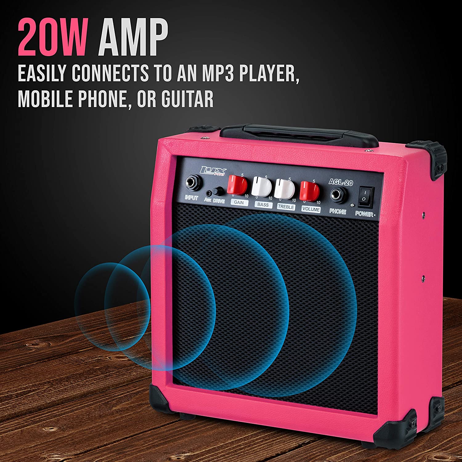 Electric Guitar Amp 20 Watt Amplifier Built In Speaker Headphone Jack And Aux Input Includes Gain Bass Treble Volume And Grind - Image 22