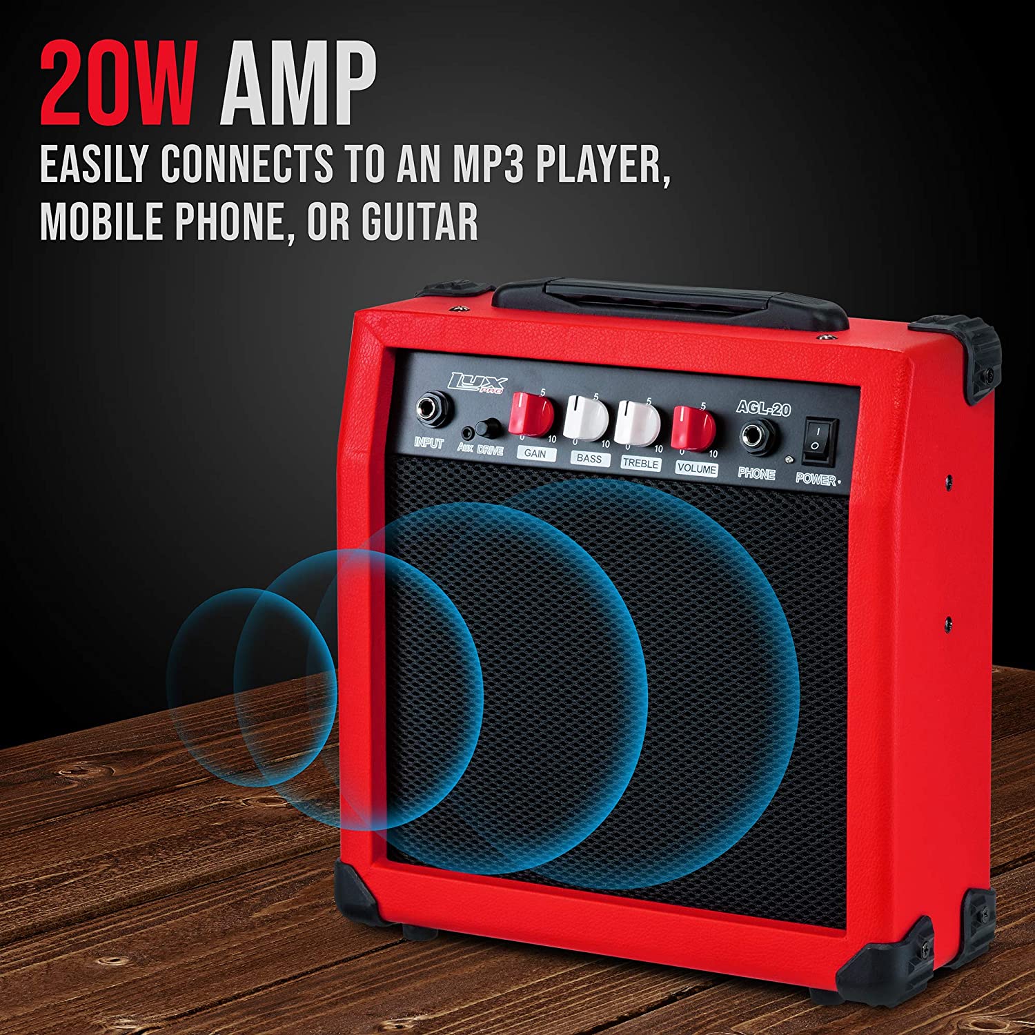 Electric Guitar Amp 20 Watt Amplifier Built In Speaker Headphone Jack And Aux Input Includes Gain Bass Treble Volume And Grind - Image 27