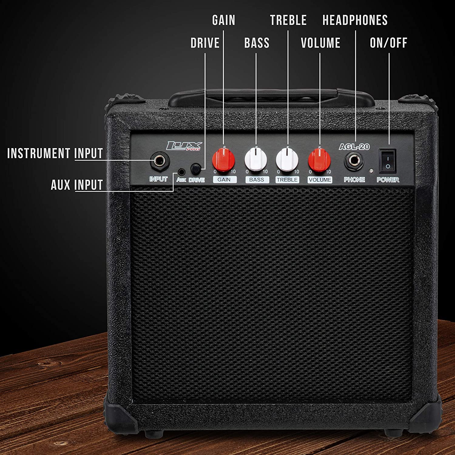 Electric Guitar Amp 20 Watt Amplifier Built In Speaker Headphone Jack And Aux Input Includes Gain Bass Treble Volume And Grind - Image 3