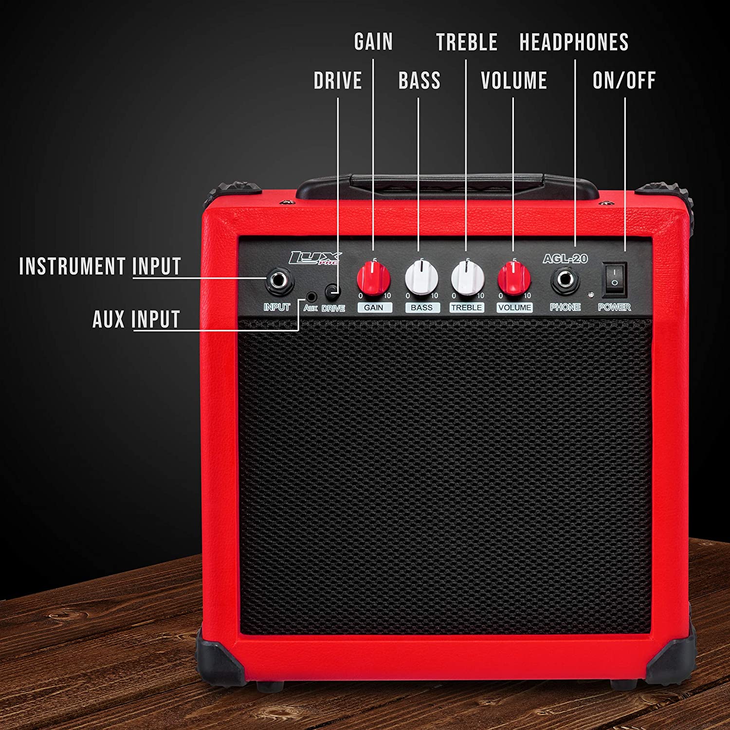 Electric Guitar Amp 20 Watt Amplifier Built In Speaker Headphone Jack And Aux Input Includes Gain Bass Treble Volume And Grind - Image 30