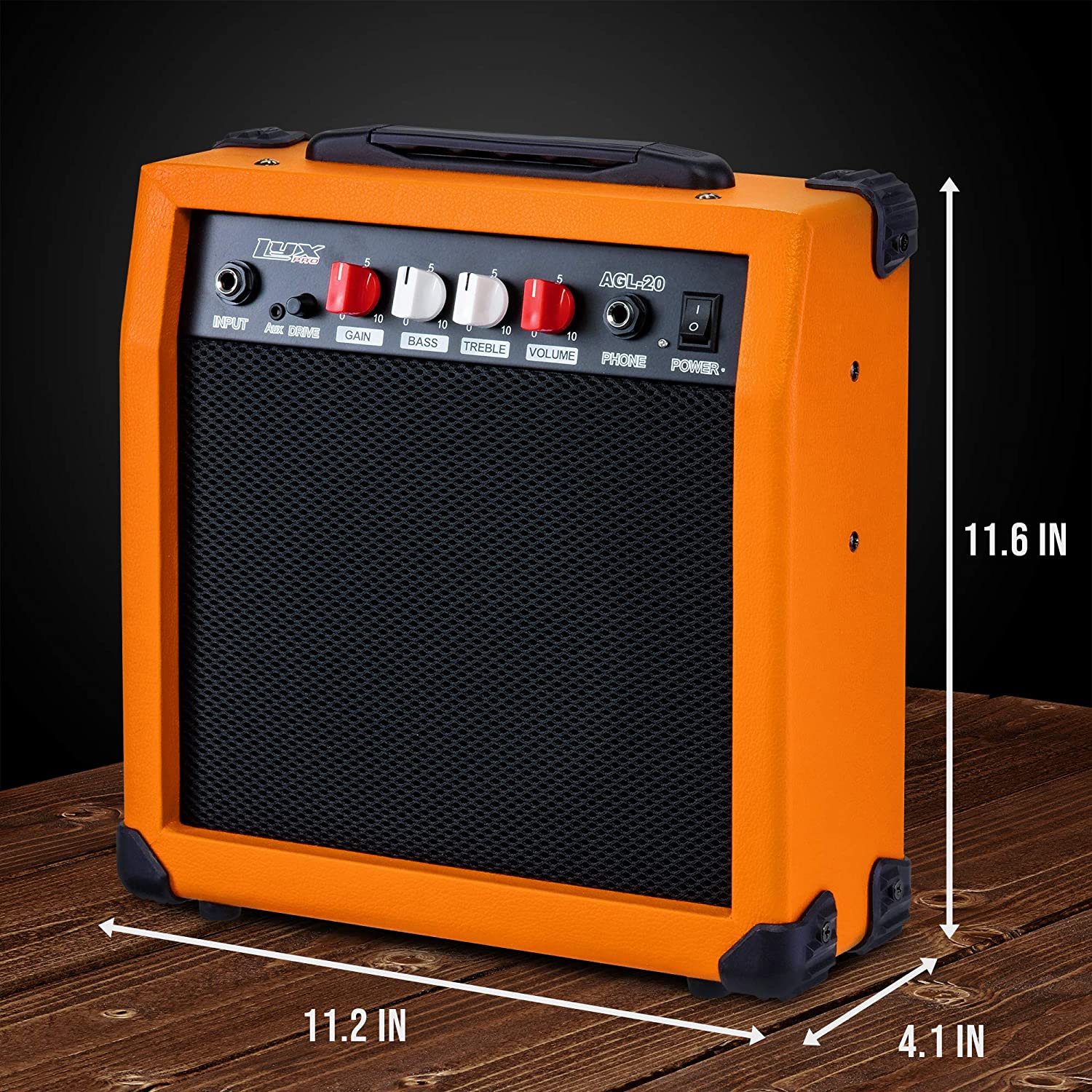 Electric Guitar Amp 20 Watt Amplifier Built In Speaker Headphone Jack And Aux Input Includes Gain Bass Treble Volume And Grind - Image 32