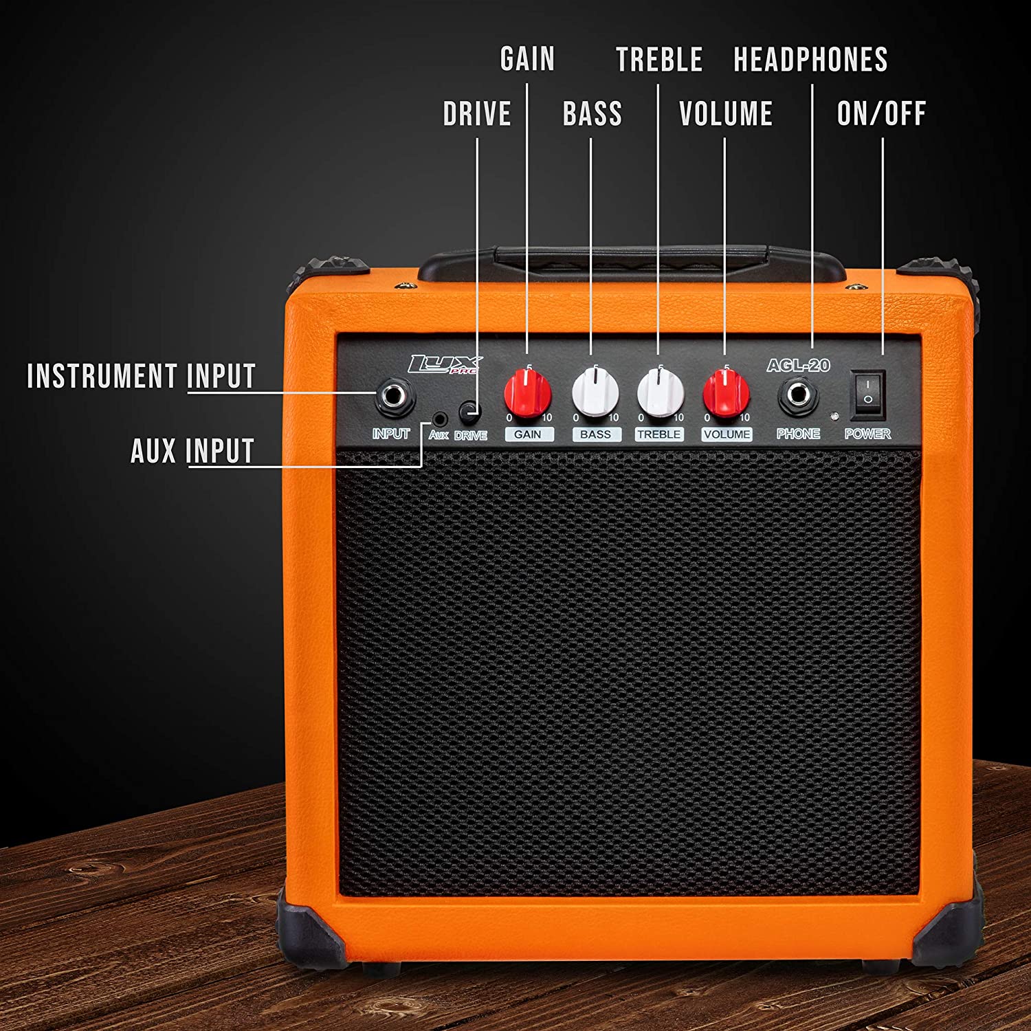 Electric Guitar Amp 20 Watt Amplifier Built In Speaker Headphone Jack And Aux Input Includes Gain Bass Treble Volume And Grind - Image 33