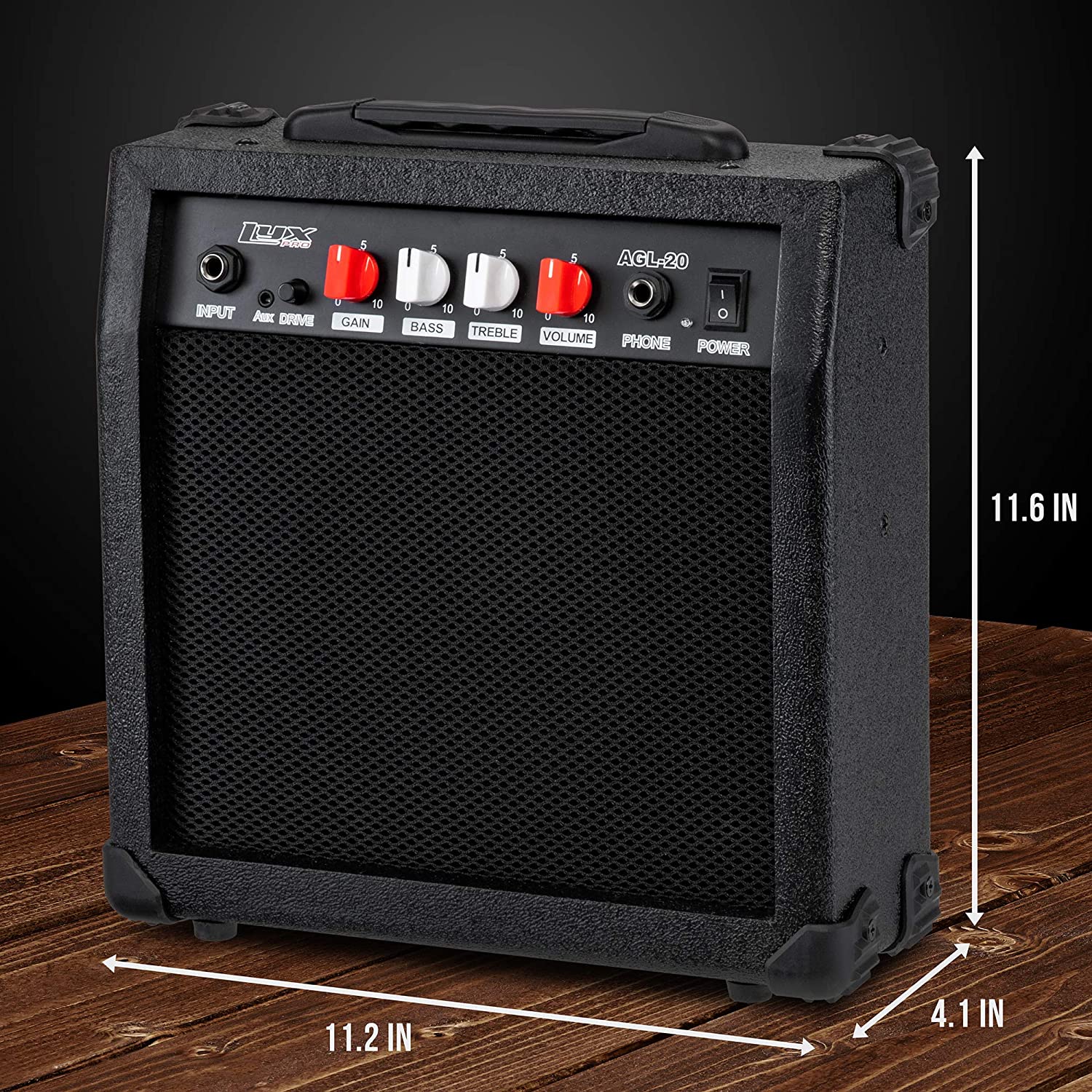 Electric Guitar Amp 20 Watt Amplifier Built In Speaker Headphone Jack And Aux Input Includes Gain Bass Treble Volume And Grind - Image 4