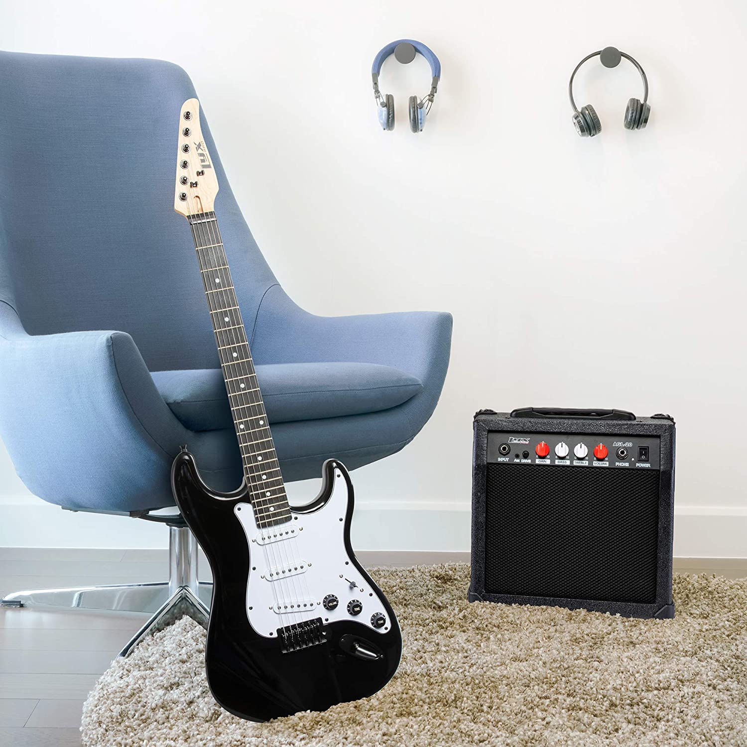 Electric Guitar Amp 20 Watt Amplifier Built In Speaker Headphone Jack And Aux Input Includes Gain Bass Treble Volume And Grind - Image 5