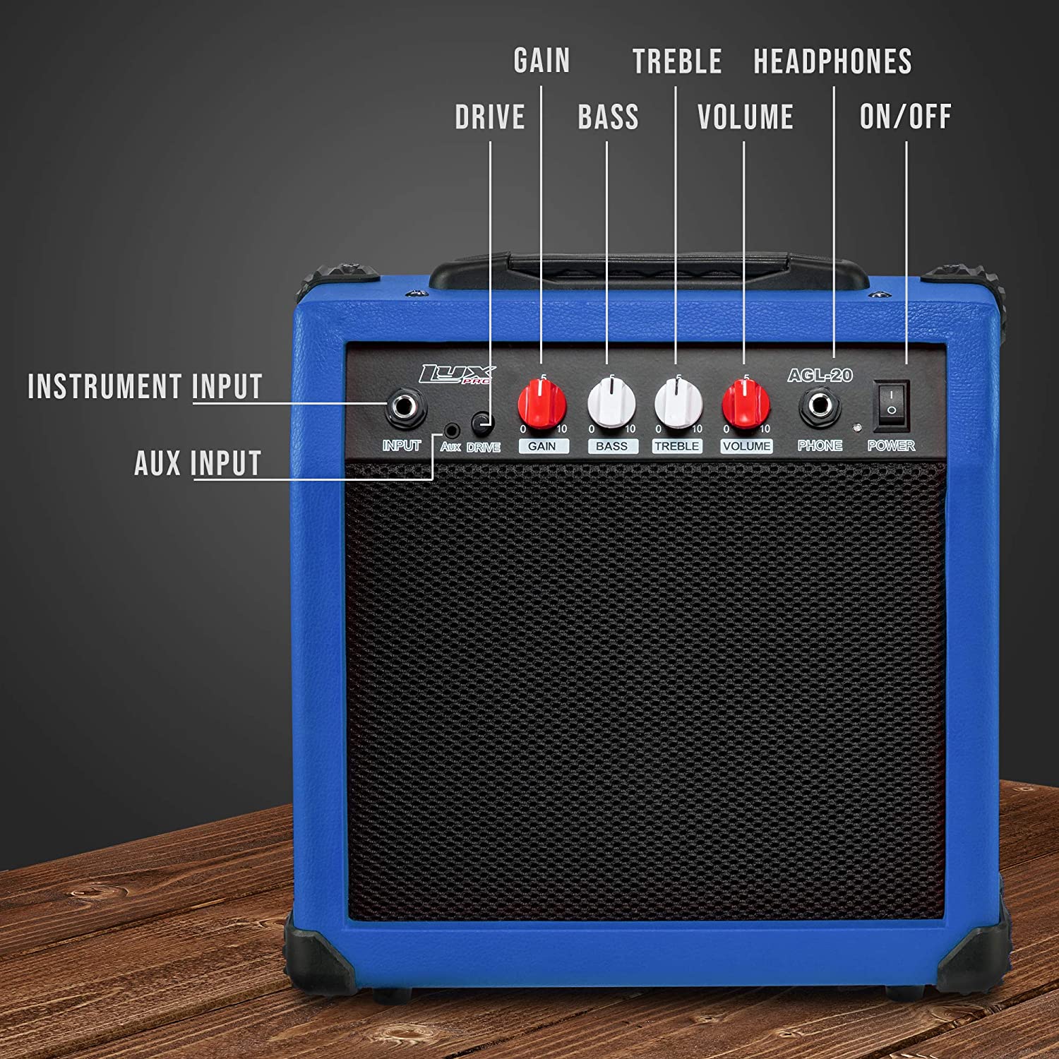 Electric Guitar Amp 20 Watt Amplifier Built In Speaker Headphone Jack And Aux Input Includes Gain Bass Treble Volume And Grind - Image 8