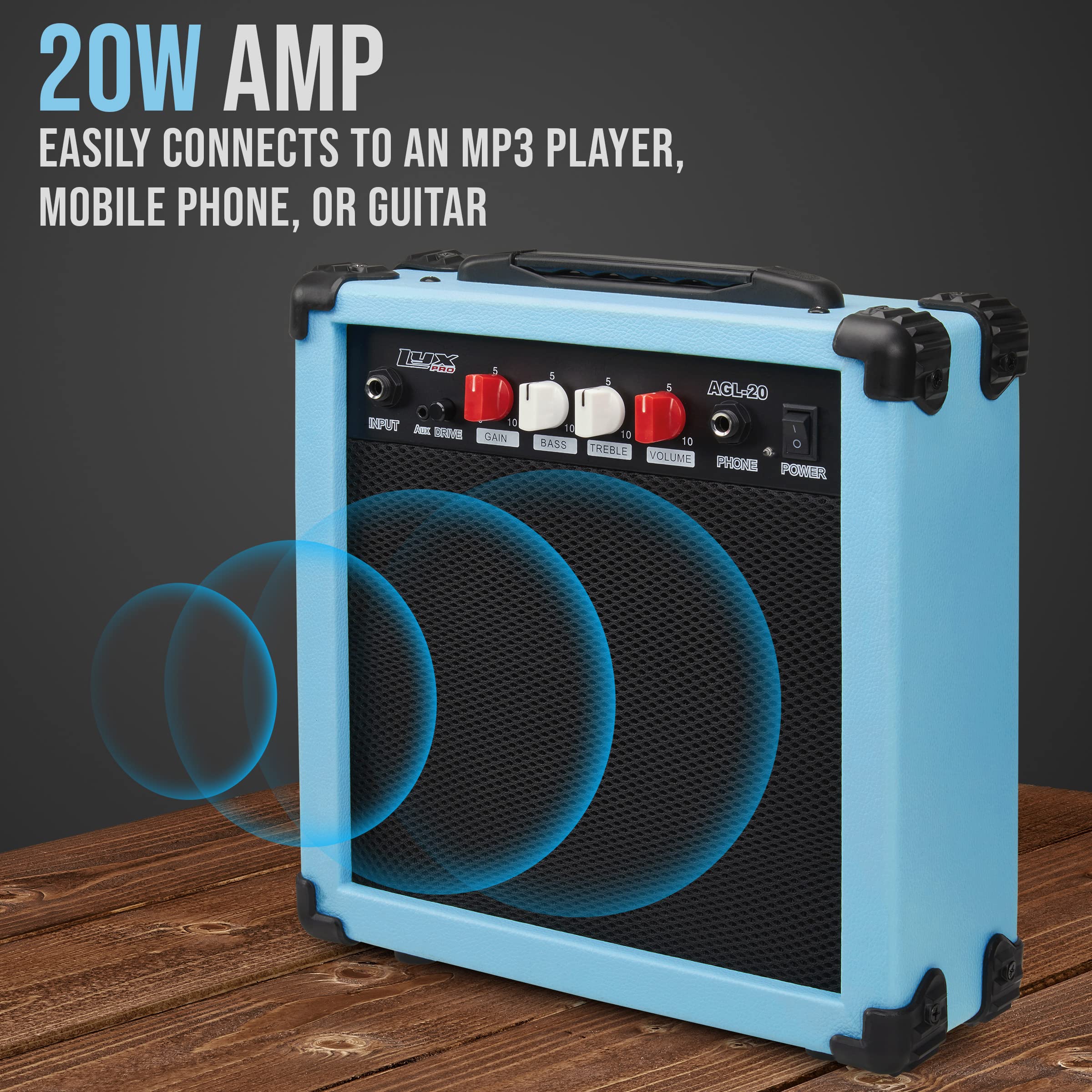 Electric Guitar Kit, 39” Electric Guitar with Amp & Accessories, Retro Blue - Image 4