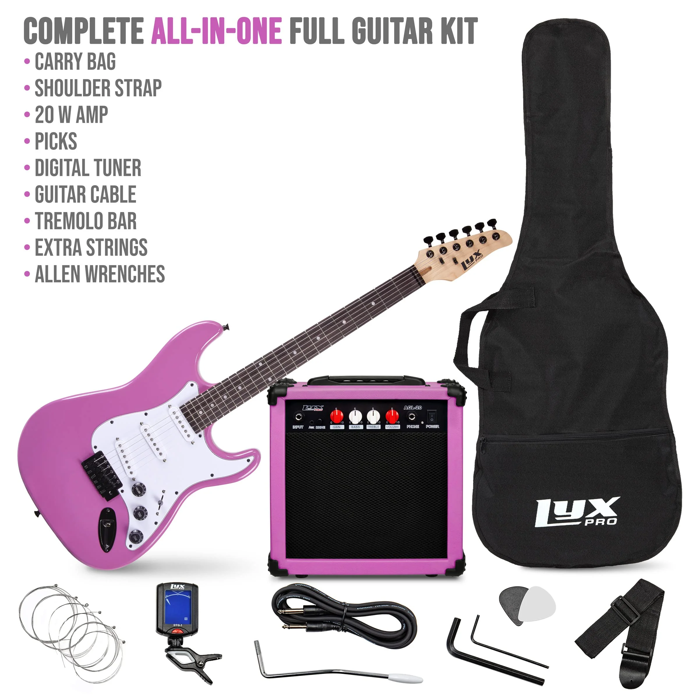 Electric Guitar Kit, 39” Electric Guitar with Amp & Accessories, Retro Purple - Image 2