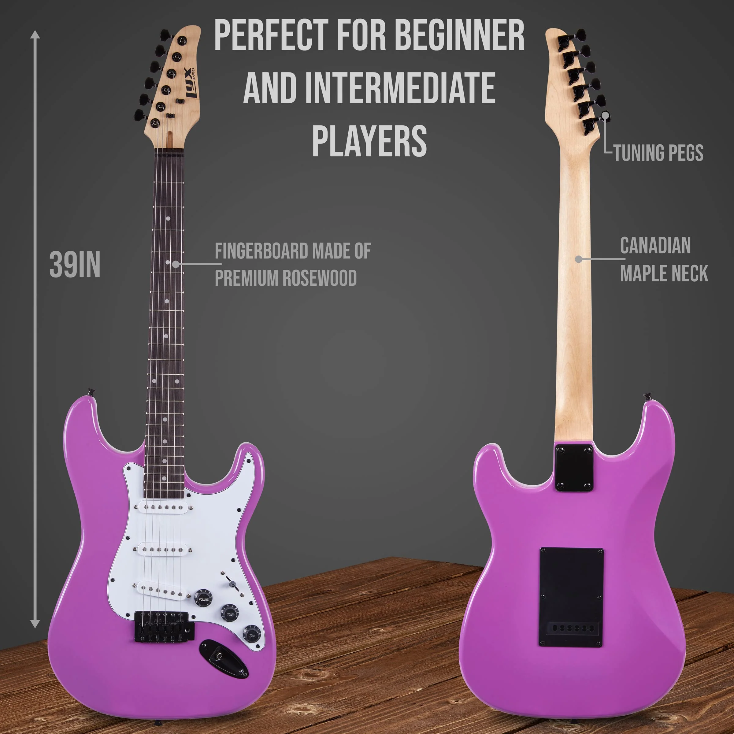 Electric Guitar Kit, 39” Electric Guitar with Amp & Accessories, Retro Purple - Image 3