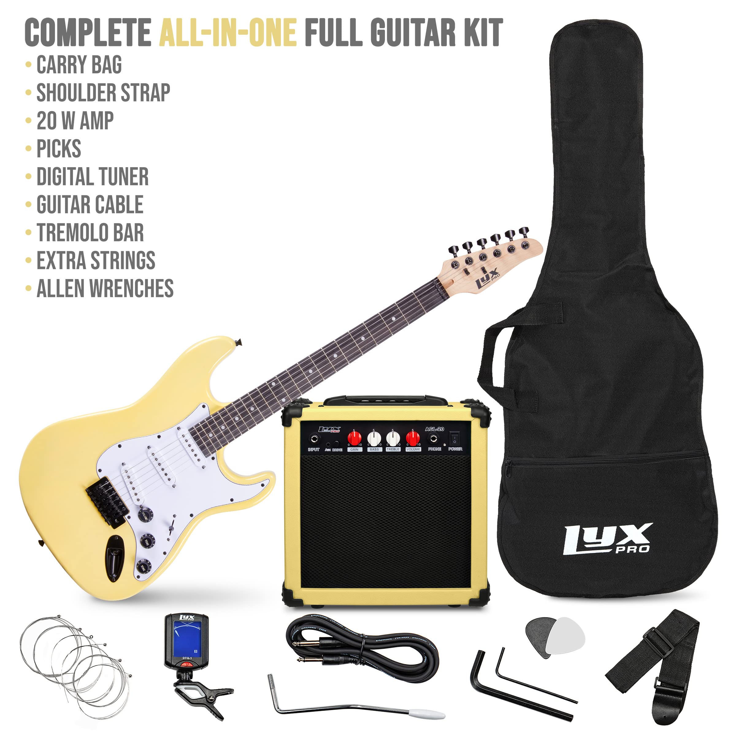 Electric Guitar Kit, 39” Electric Guitar with Amp & Accessories, Retro Yellow - Image 2