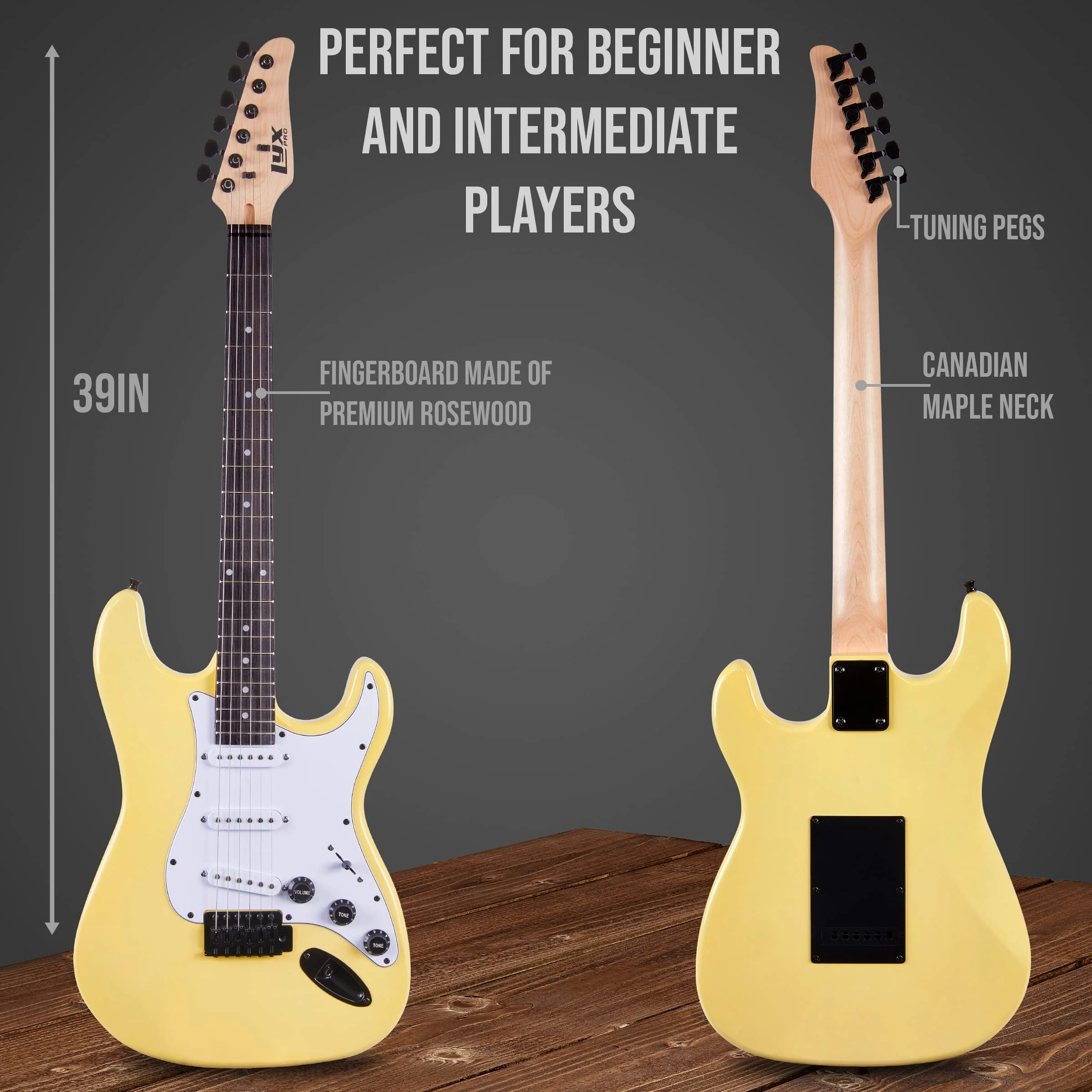 Electric Guitar Kit, 39” Electric Guitar with Amp & Accessories, Retro Yellow - Image 3