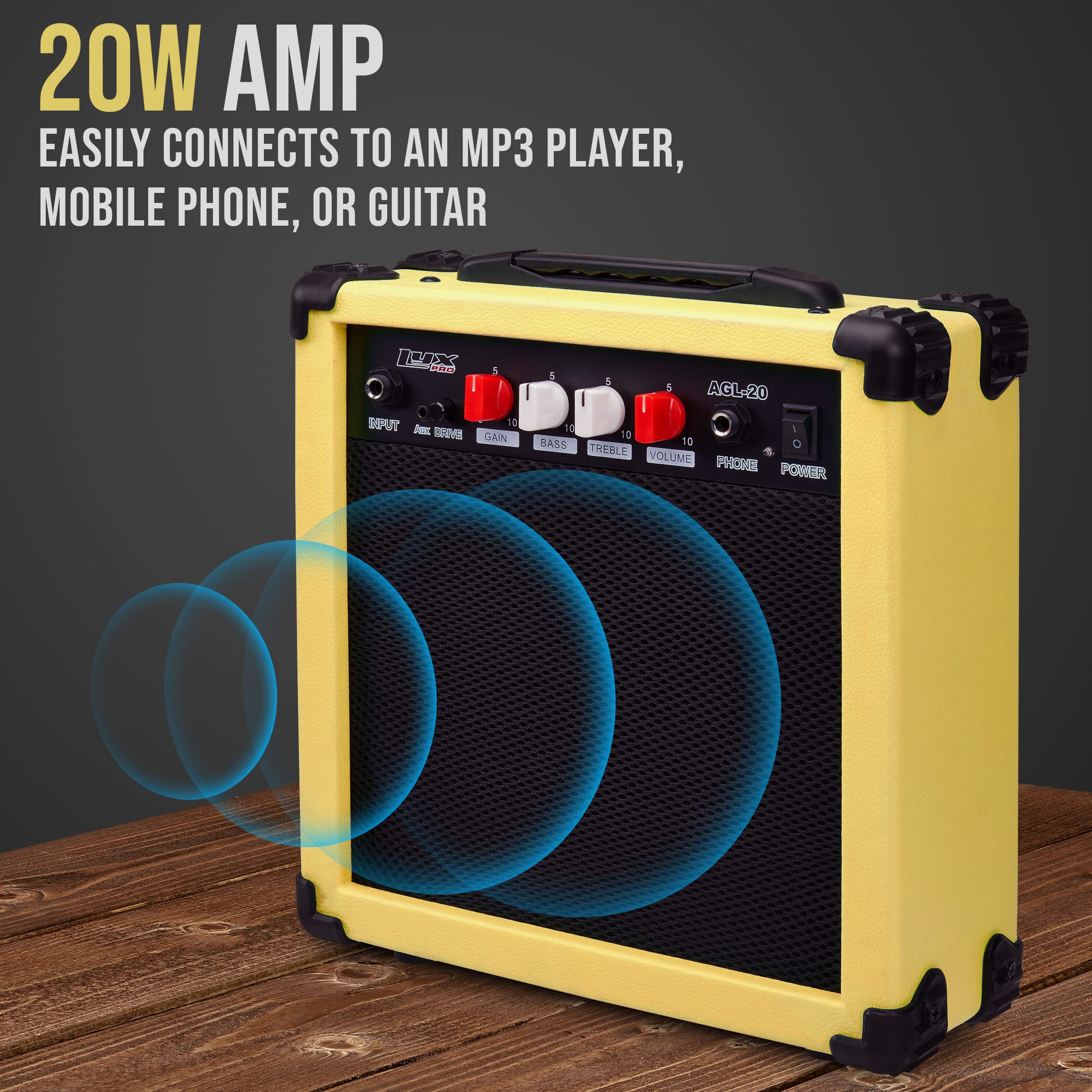 Electric Guitar Kit, 39” Electric Guitar with Amp & Accessories, Retro Yellow - Image 4