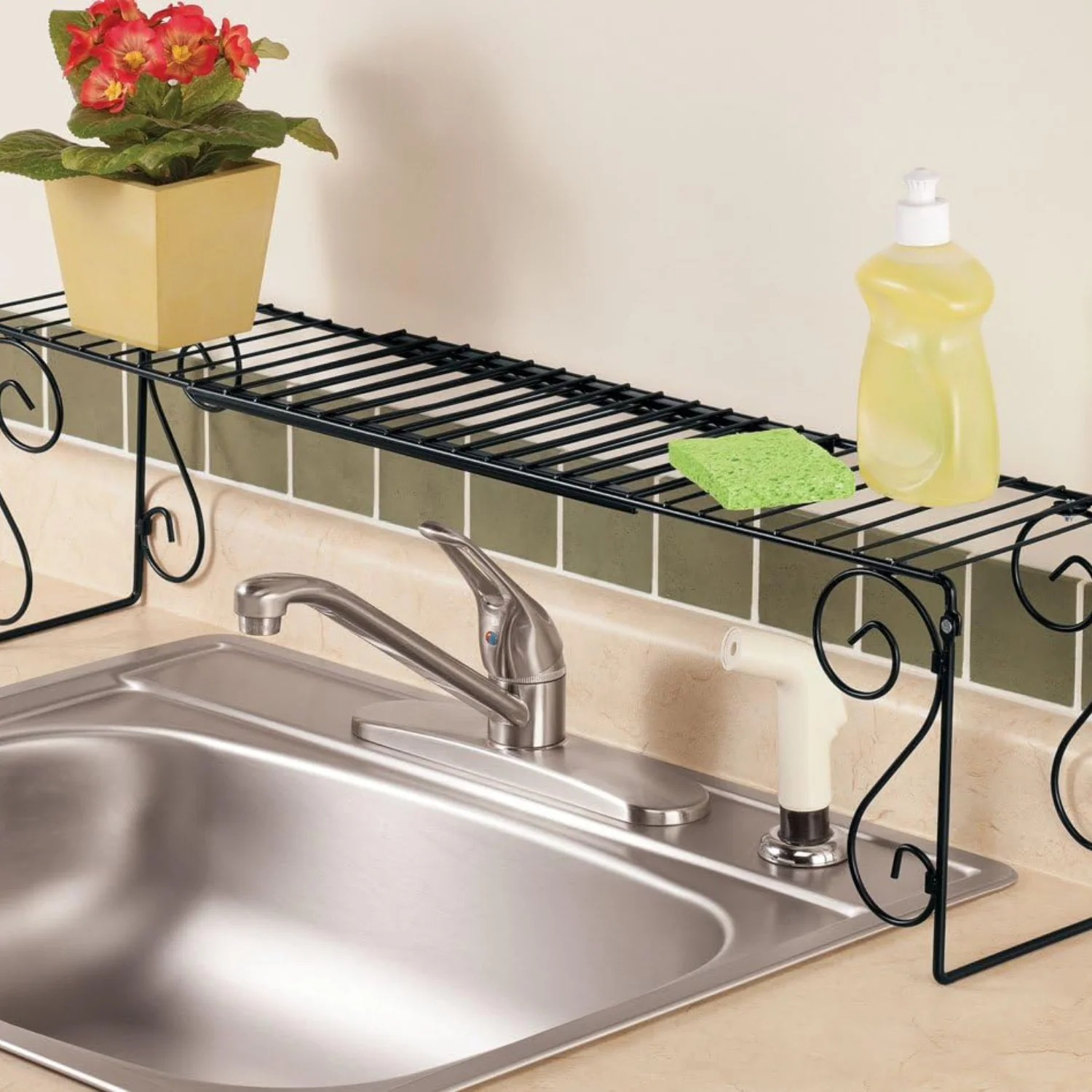 SkyMall Expandable Scroll Metal Over The Sink Shelf - Black - Image 3