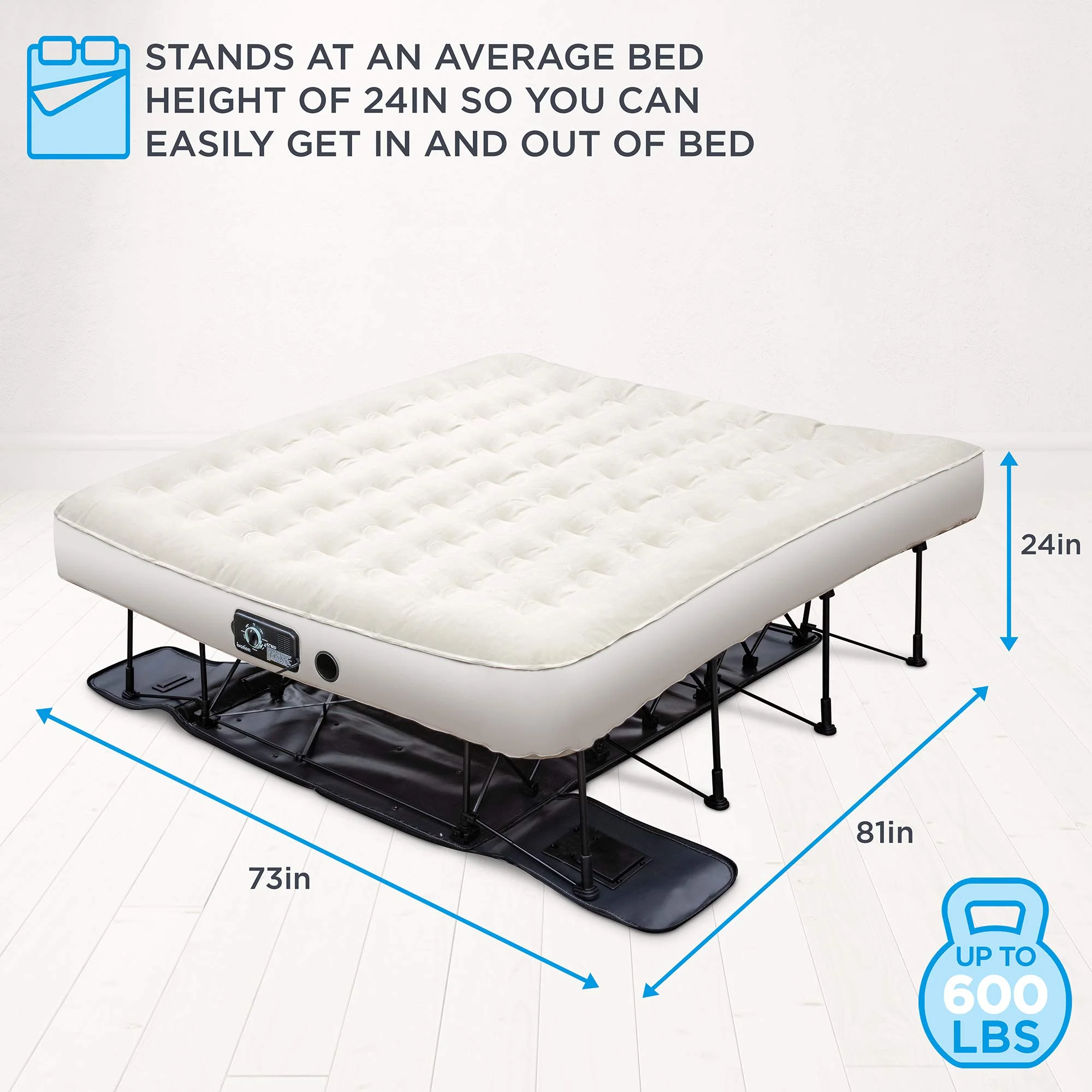 Ivation EZ-Bed King size - Air Mattress with Frame & Rolling Case, Self-Inflating with Auto Shut-Off, Comfortable Bed for Guests & Travel - Image 2