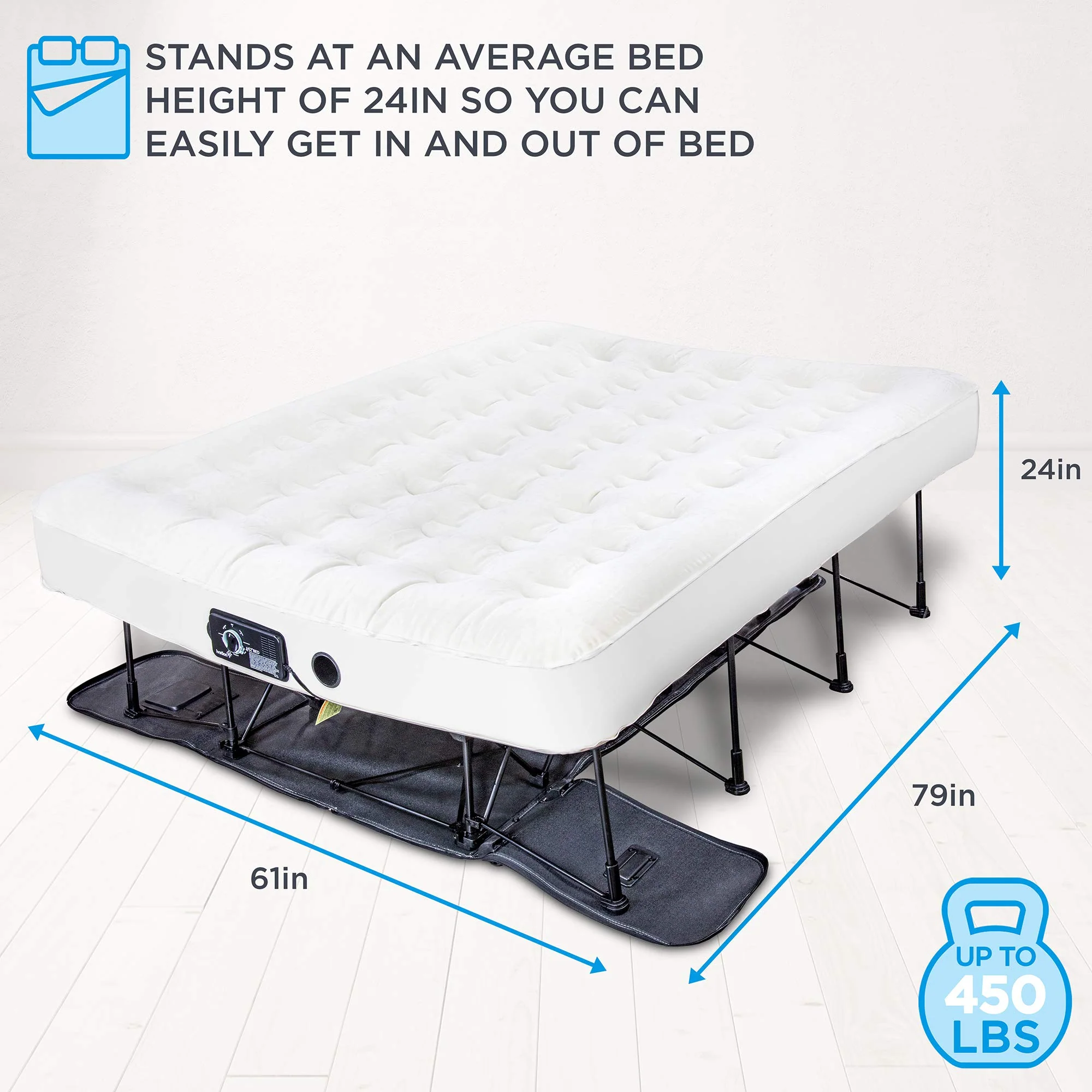 Ivation EZ-Bed Queen size - Air Mattress with Frame & Rolling Case, Self-Inflating with Auto Shut-Off, Comfortable Bed for Guests & Travel - Image 4